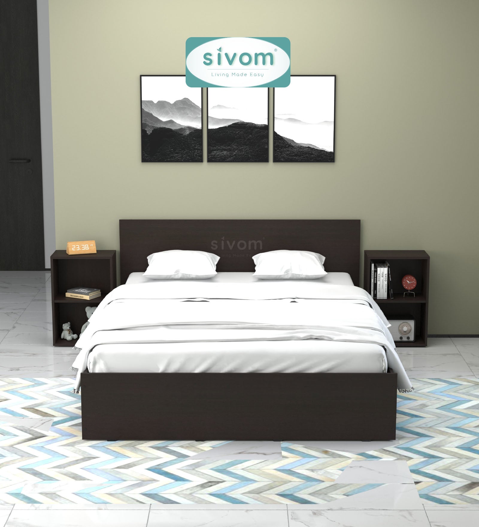 Sivom furniture SIVOM Estora Bed with Storage Engineered Wood Queen Bed Engineered Wood Queen Bed (Delivery Condition - Knock Down)