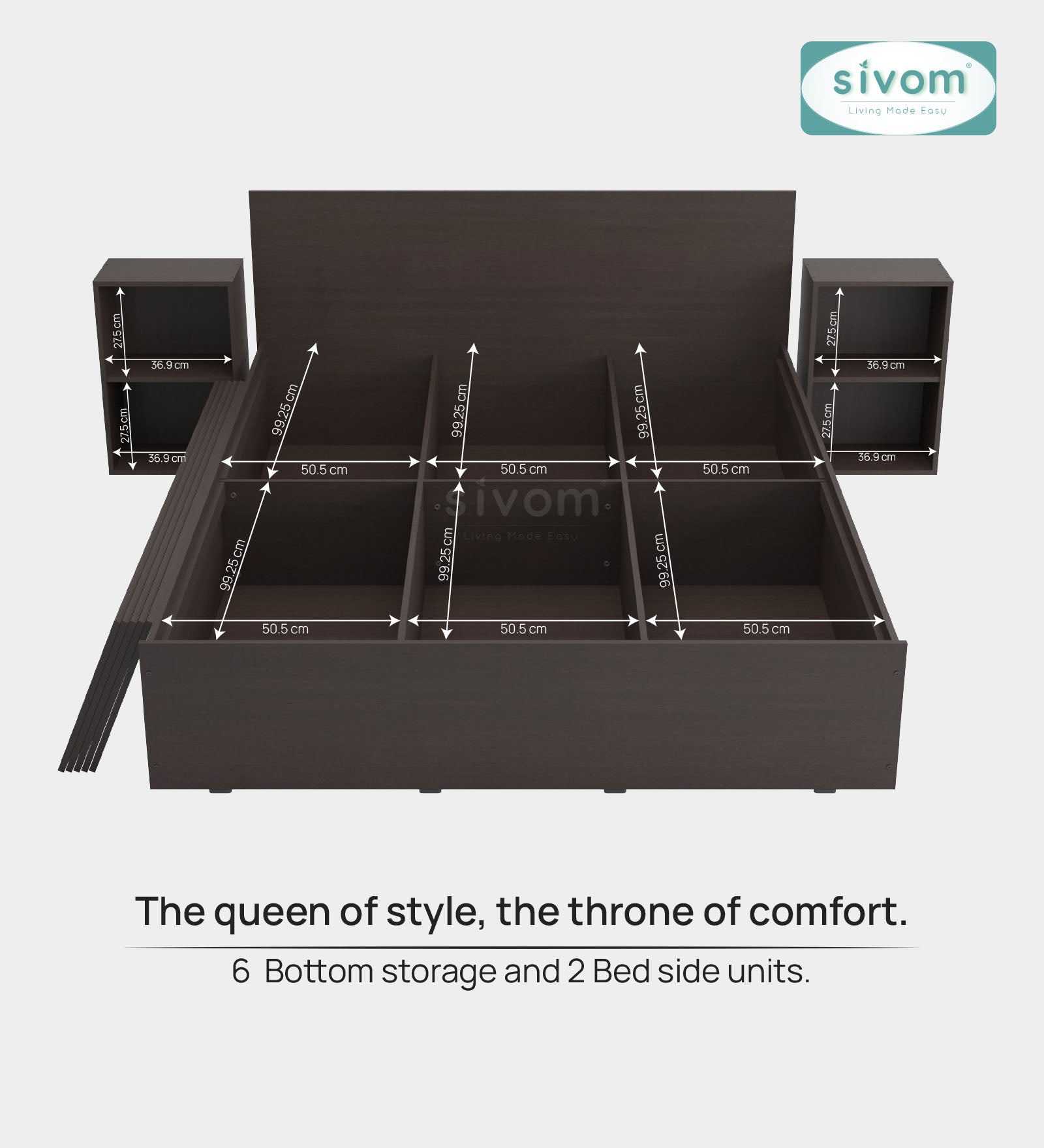 Sivom furniture SIVOM Estora Bed with Storage Engineered Wood Queen Bed Engineered Wood Queen Bed (Delivery Condition - Knock Down)