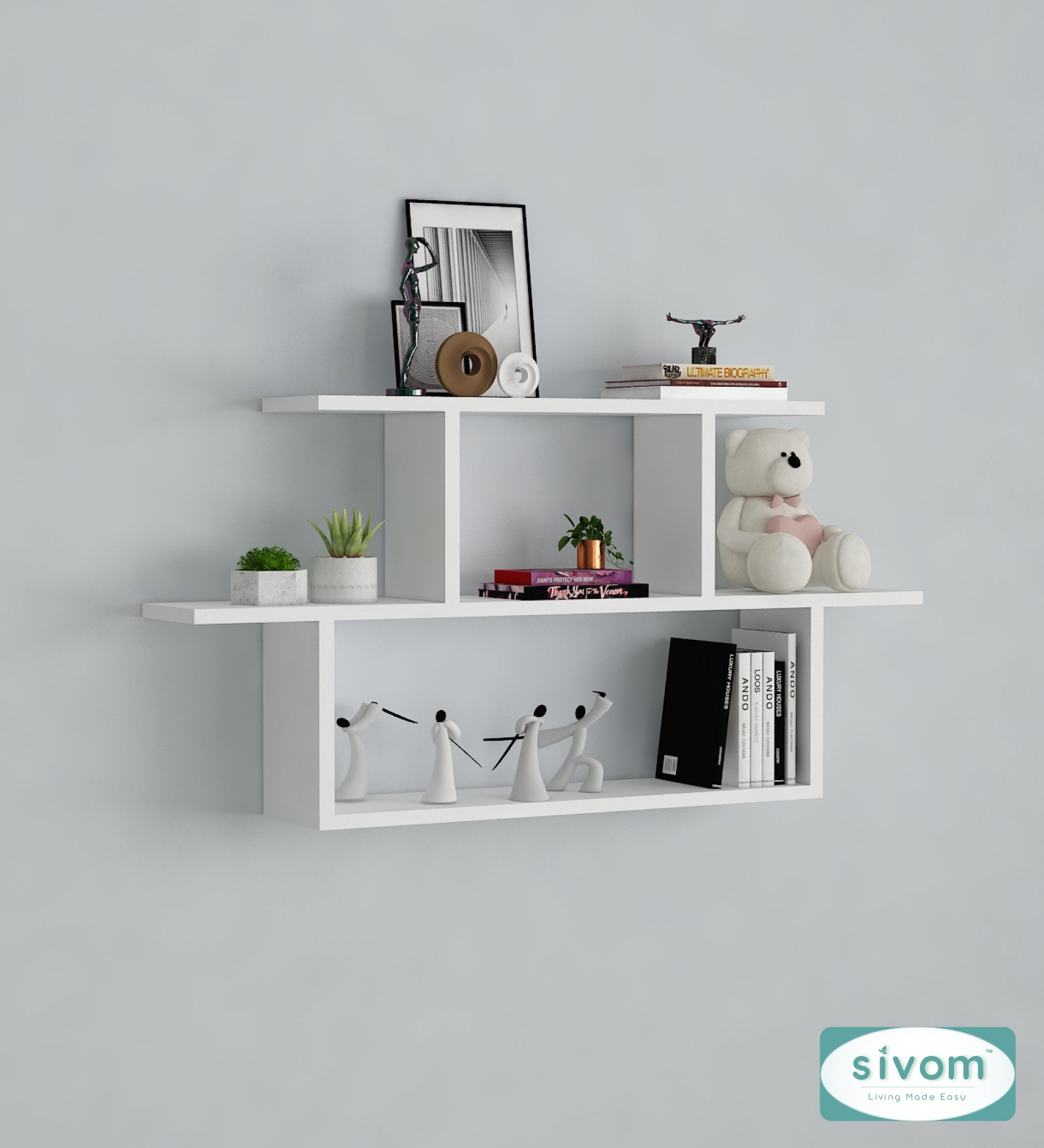 Sivom SIVOM ETHAN Multipurpose Modular Wall Racks/Shelves/Organiser/Décor Particle Board Wall Shelf (Number of Shelves - 5, ) for Modern Homes | Elegant Design & Premium Finish