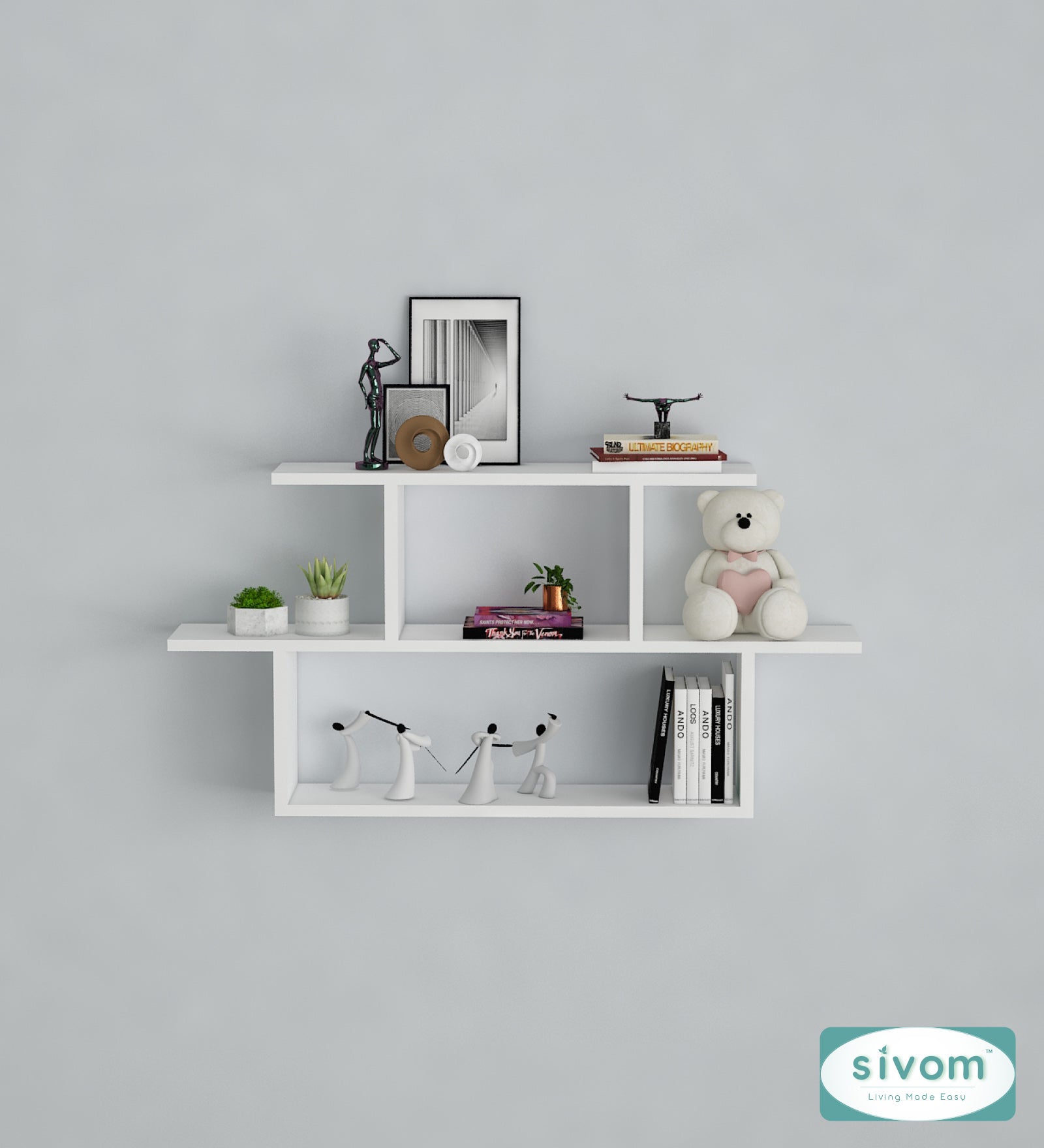 Sivom SIVOM ETHAN Multipurpose Modular Wall Racks/Shelves/Organiser/Décor Particle Board Wall Shelf (Number of Shelves - 5, ) for Modern Homes | Elegant Design & Premium Finish