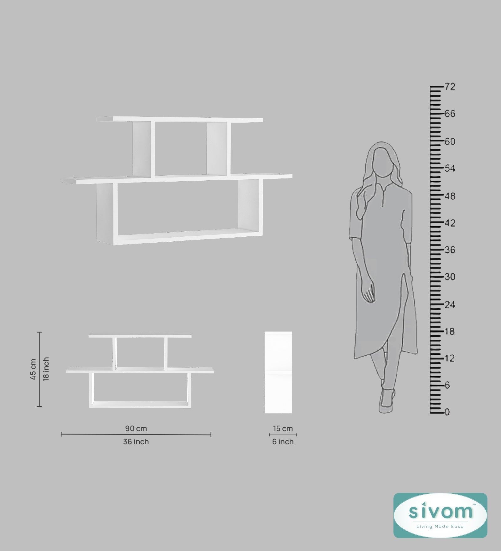 Sivom SIVOM ETHAN Multipurpose Modular Wall Racks/Shelves/Organiser/Décor Particle Board Wall Shelf (Number of Shelves - 5, ) for Modern Homes | Elegant Design & Premium Finish