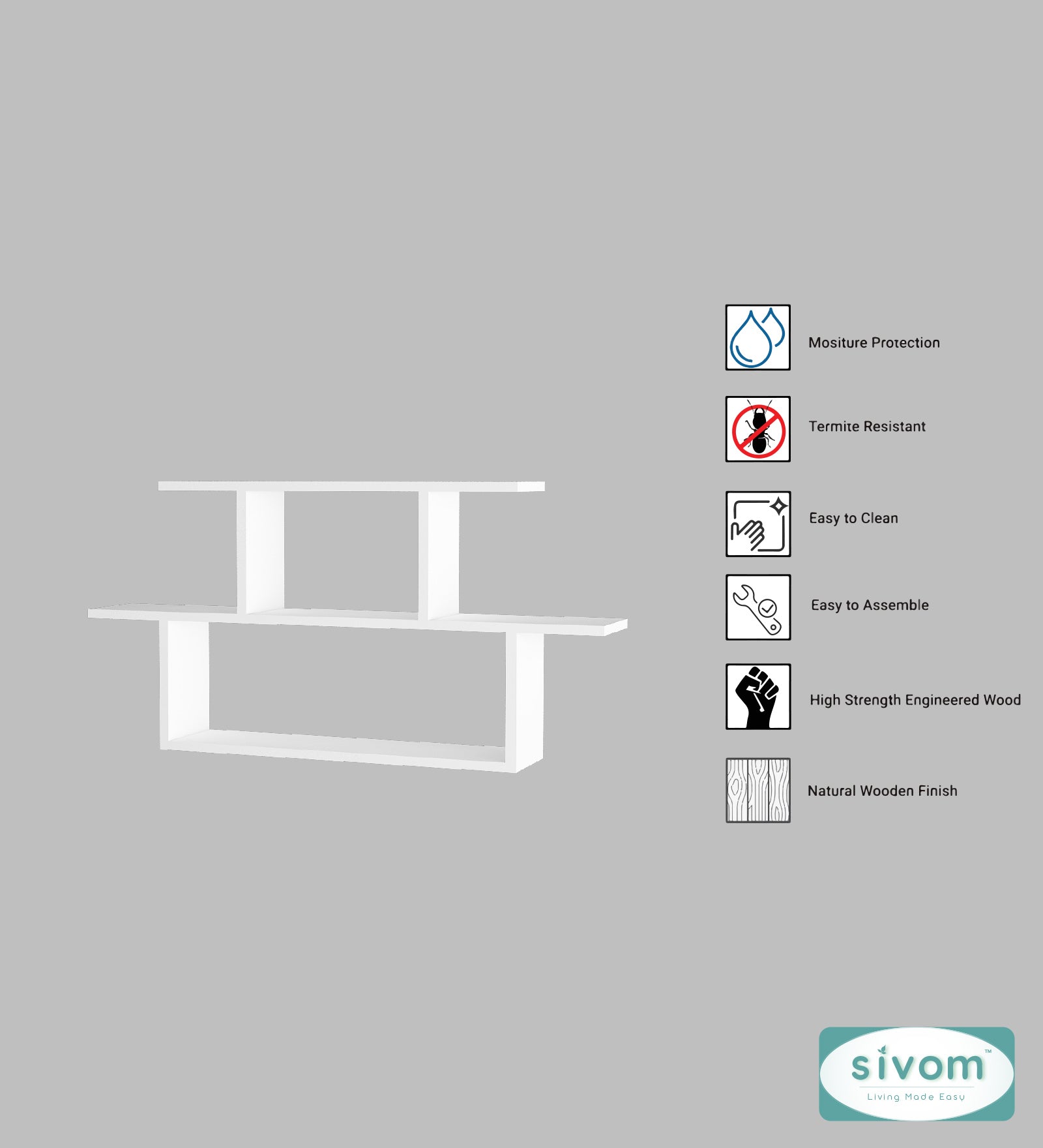 Sivom SIVOM ETHAN Multipurpose Modular Wall Racks/Shelves/Organiser/Décor Particle Board Wall Shelf (Number of Shelves - 5, ) for Modern Homes | Elegant Design & Premium Finish