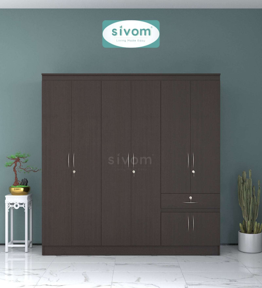 Sivom furniture SIVOM ROX Multipurpose 6 Door Closet Engineered Wood 6 Door Wardrobe for Modern Homes | Elegant Design & Premium Finish