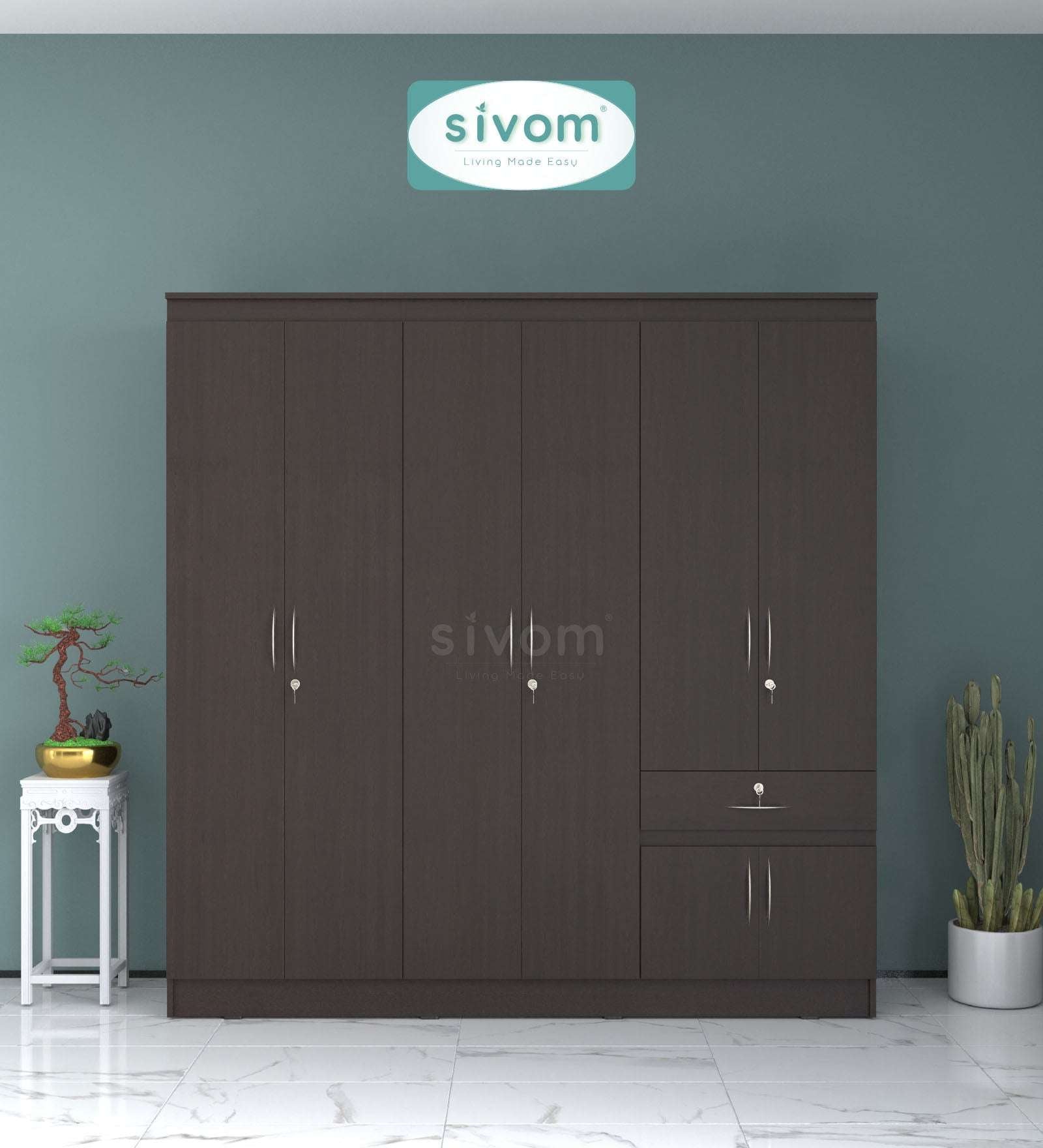 Sivom furniture SIVOM ROX Multipurpose 6 Door Closet Engineered Wood 6 Door Wardrobe for Modern Homes | Elegant Design & Premium Finish