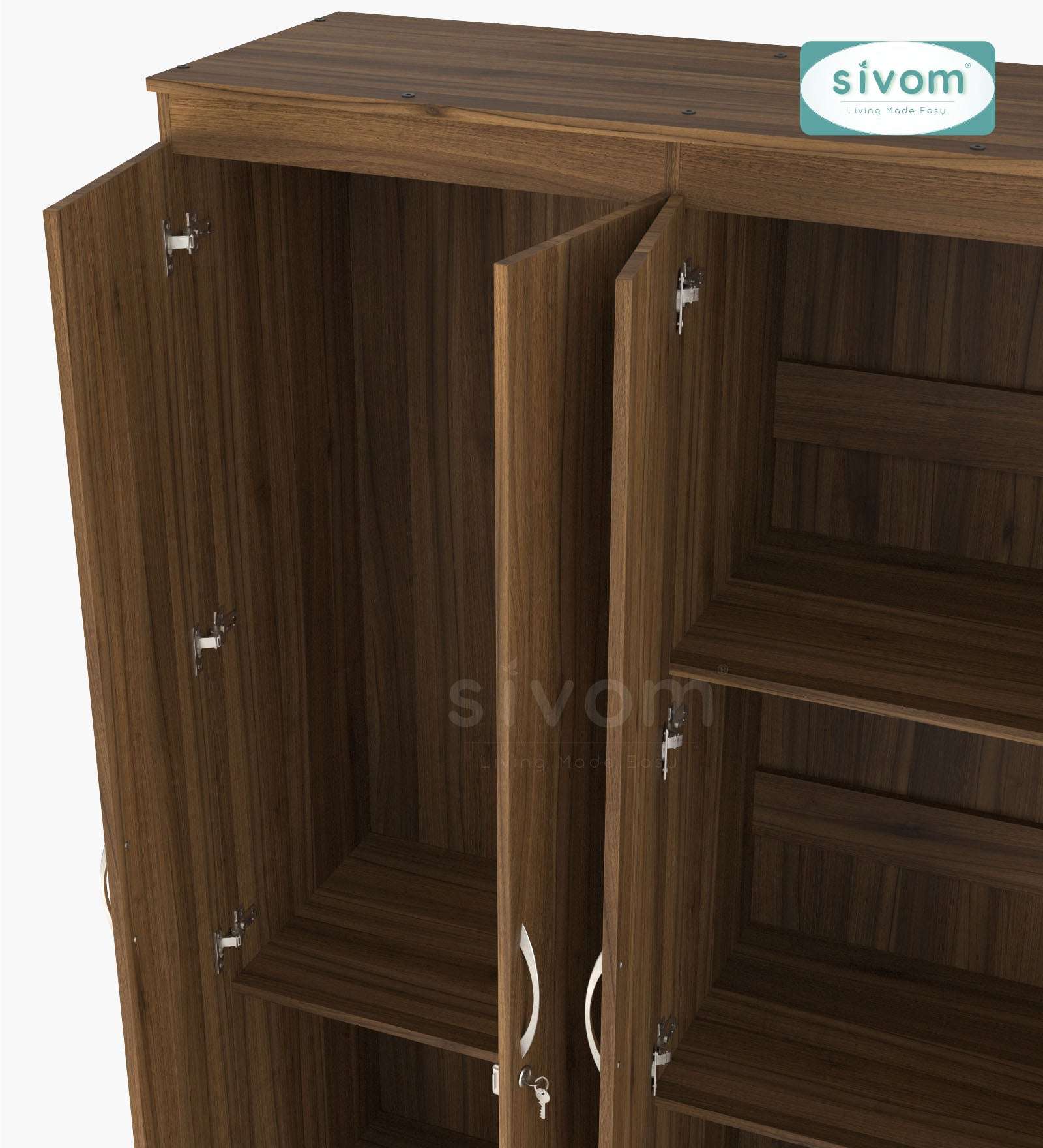 Sivom furniture SIVOM ROX Multipurpose 6 Door Closet Engineered Wood 6 Door Wardrobe for Modern Homes | Elegant Design & Premium Finish