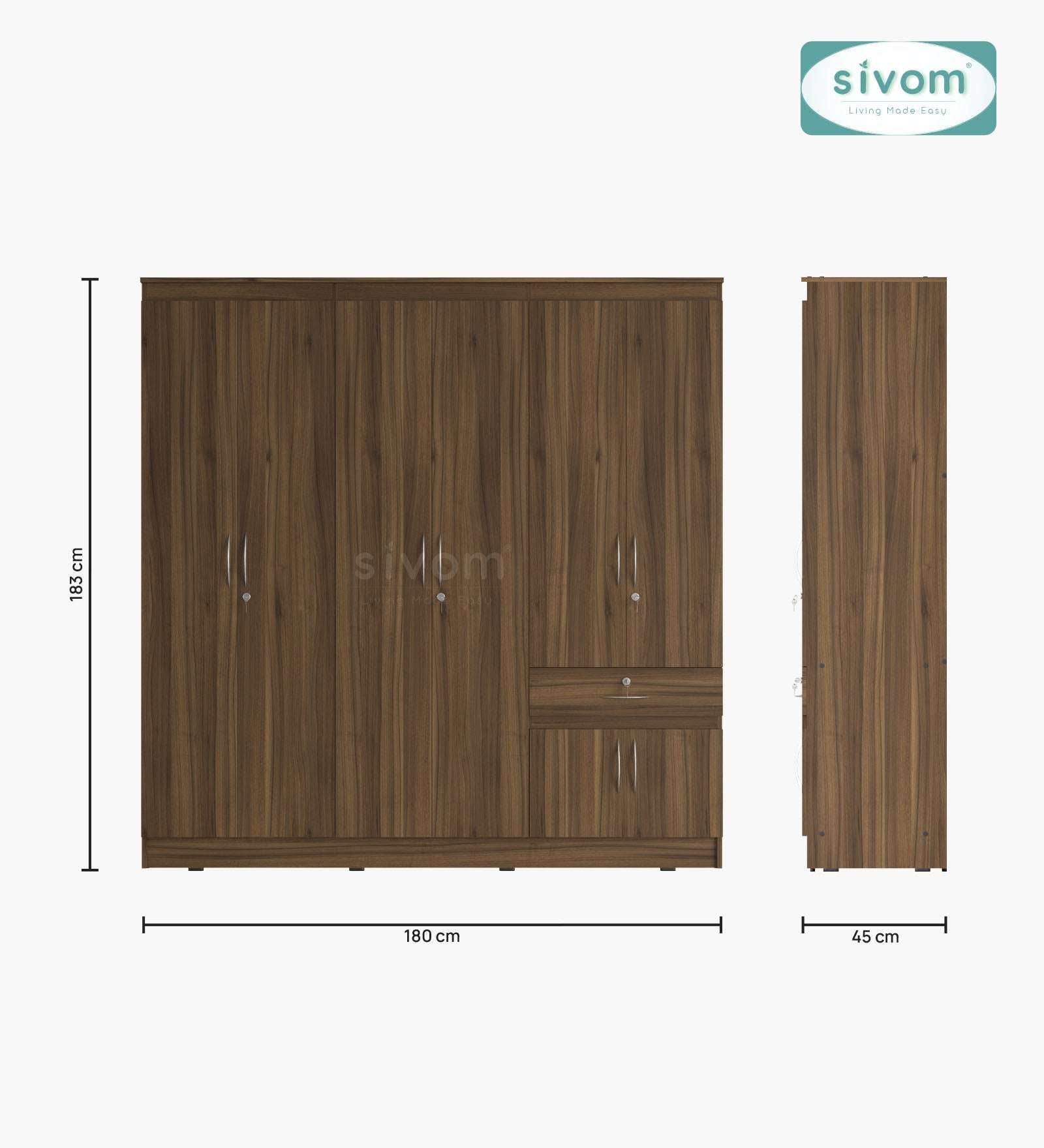 Sivom furniture SIVOM ROX Multipurpose 6 Door Closet Engineered Wood 6 Door Wardrobe for Modern Homes | Elegant Design & Premium Finish