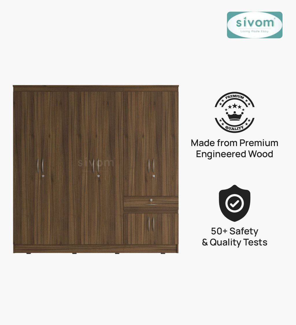 Sivom furniture SIVOM ROX Multipurpose 6 Door Closet Engineered Wood 6 Door Wardrobe for Modern Homes | Elegant Design & Premium Finish