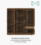 Sivom furniture SIVOM ROX Multipurpose 6 Door Closet Engineered Wood 6 Door Wardrobe for Modern Homes | Elegant Design & Premium Finish