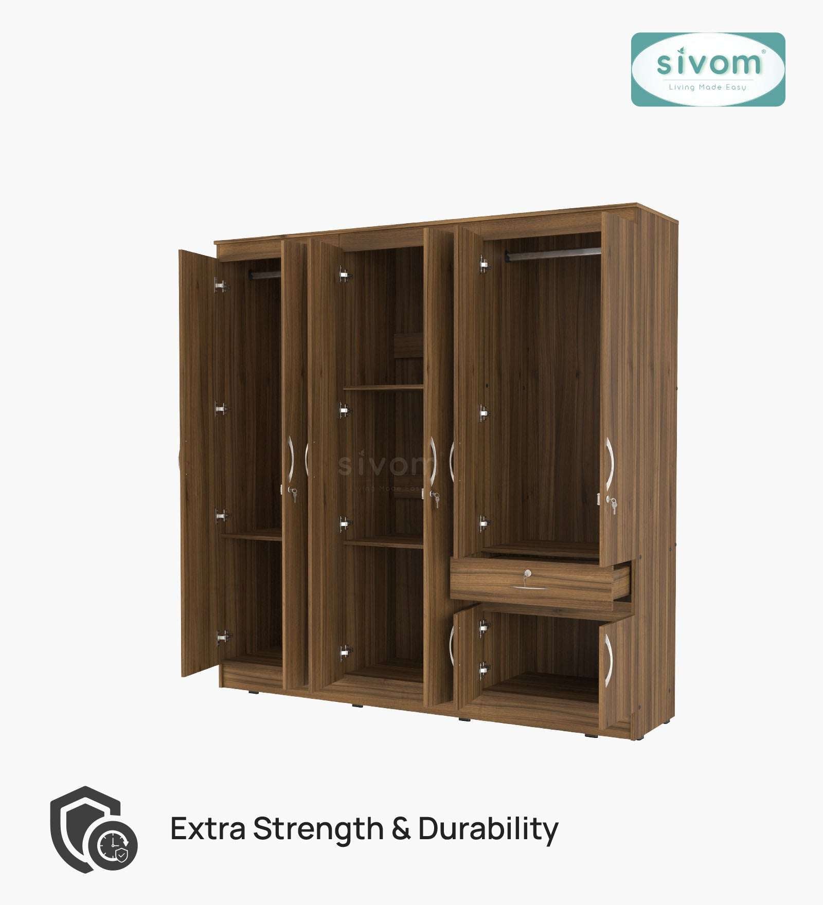 Sivom furniture SIVOM ROX Multipurpose 6 Door Closet Engineered Wood 6 Door Wardrobe for Modern Homes | Elegant Design & Premium Finish