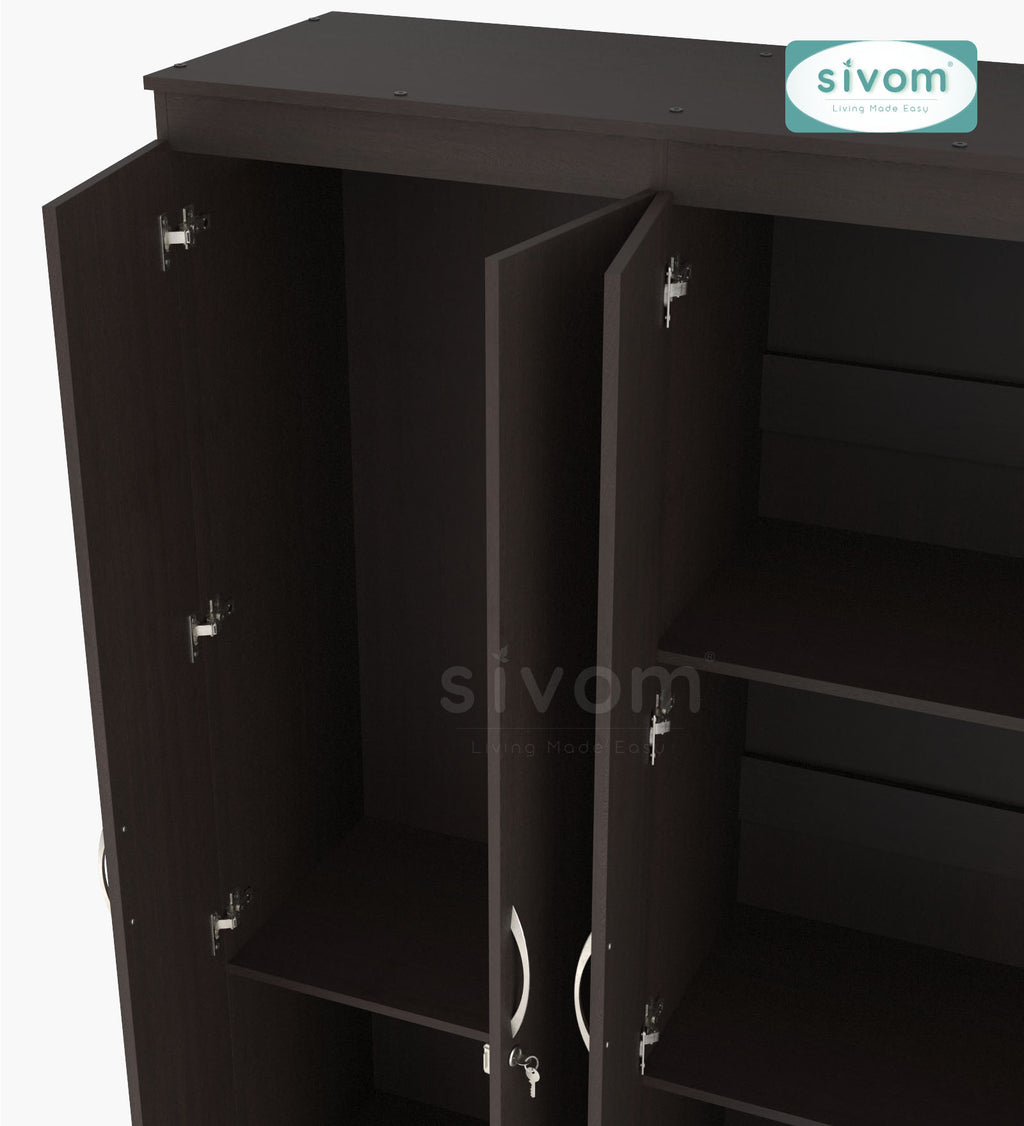Sivom furniture SIVOM ROX Multipurpose 6 Door Closet Engineered Wood 6 Door Wardrobe for Modern Homes | Elegant Design & Premium Finish