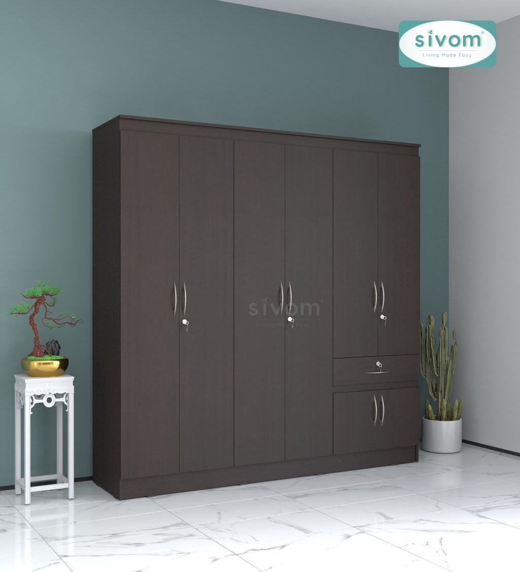 Sivom furniture SIVOM ROX Multipurpose 6 Door Closet Engineered Wood 6 Door Wardrobe for Modern Homes | Elegant Design & Premium Finish