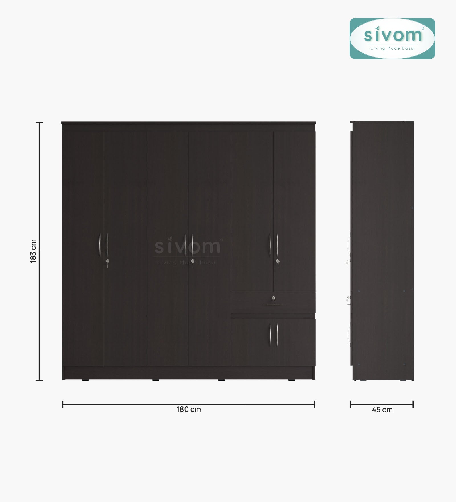 Sivom furniture SIVOM ROX Multipurpose 6 Door Closet Engineered Wood 6 Door Wardrobe for Modern Homes | Elegant Design & Premium Finish