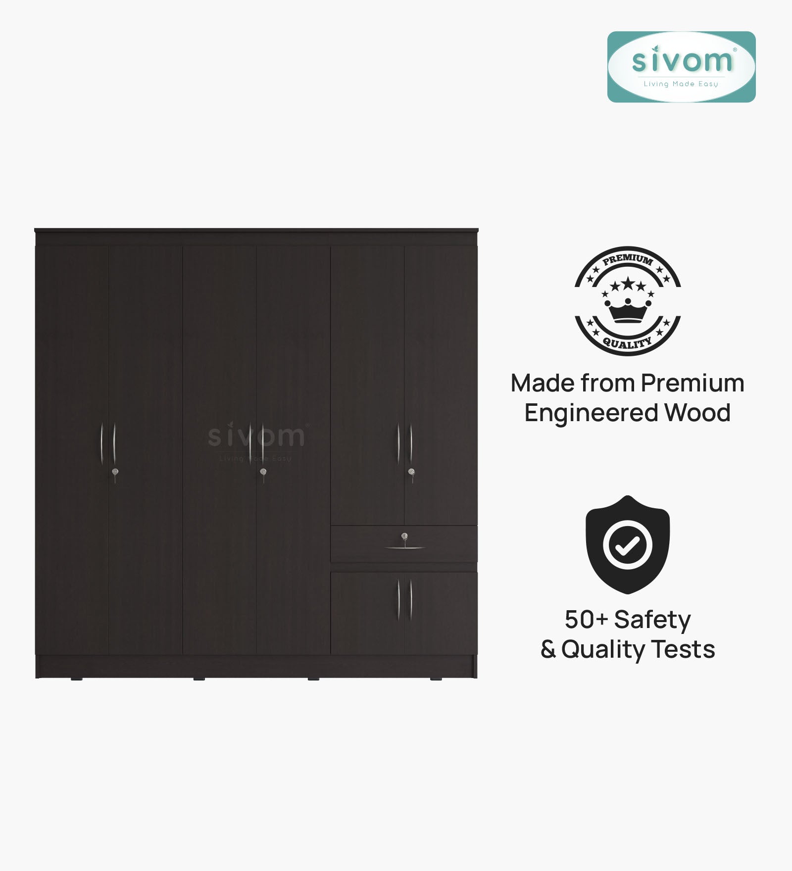 Sivom furniture SIVOM ROX Multipurpose 6 Door Closet Engineered Wood 6 Door Wardrobe for Modern Homes | Elegant Design & Premium Finish