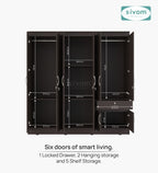 Sivom furniture SIVOM ROX Multipurpose 6 Door Closet Engineered Wood 6 Door Wardrobe for Modern Homes | Elegant Design & Premium Finish