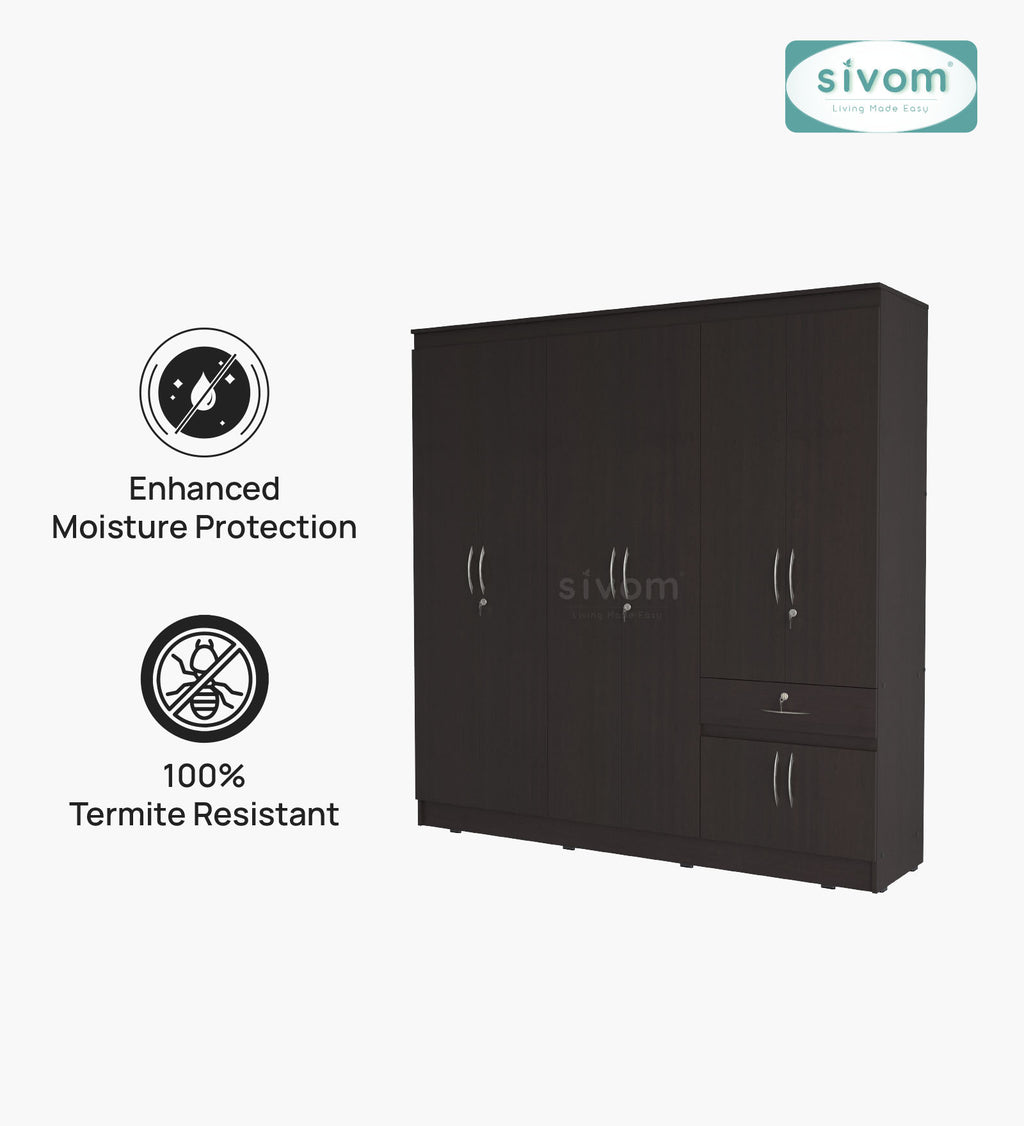 Sivom furniture SIVOM ROX Multipurpose 6 Door Closet Engineered Wood 6 Door Wardrobe for Modern Homes | Elegant Design & Premium Finish