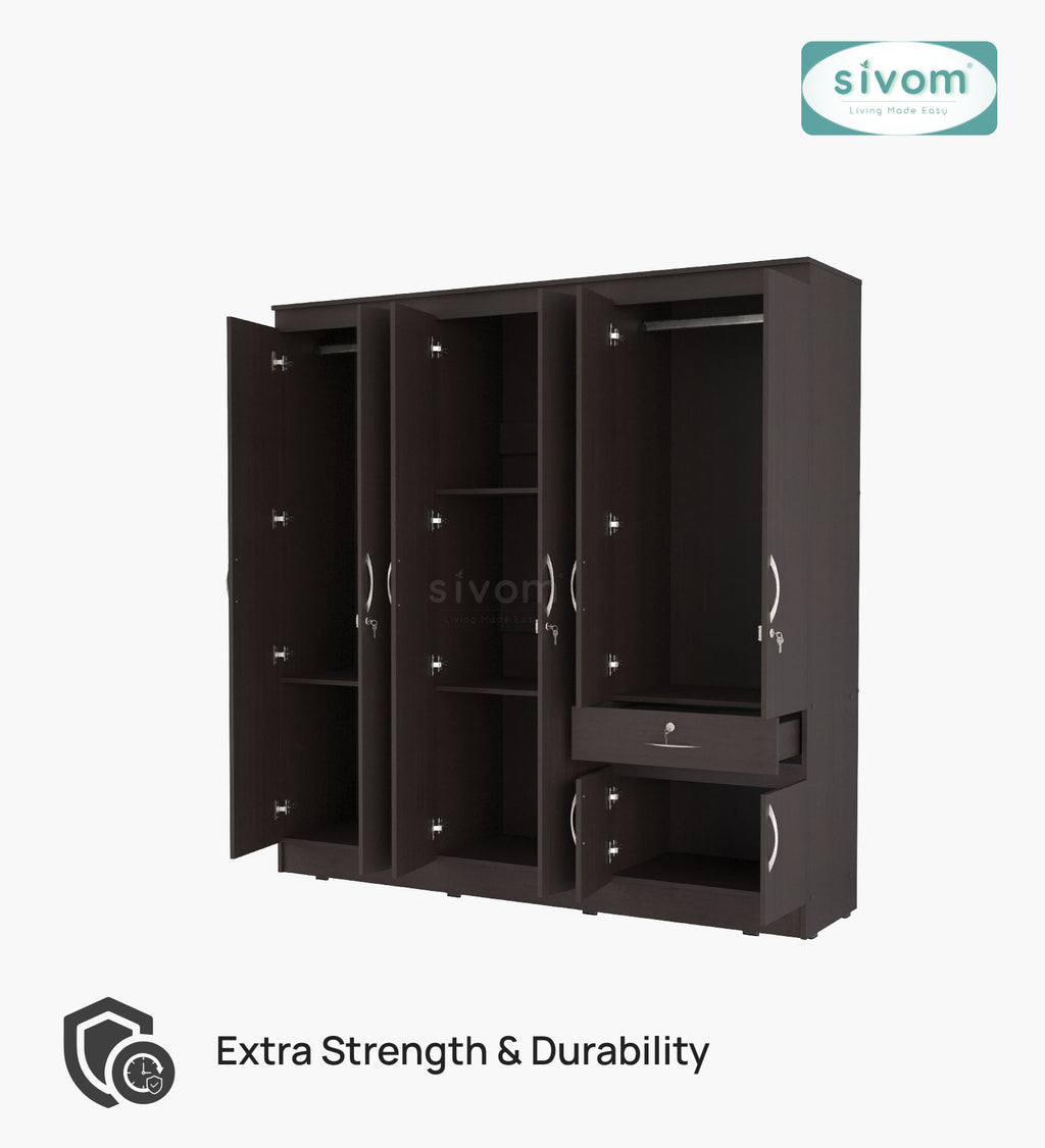 Sivom furniture SIVOM ROX Multipurpose 6 Door Closet Engineered Wood 6 Door Wardrobe for Modern Homes | Elegant Design & Premium Finish