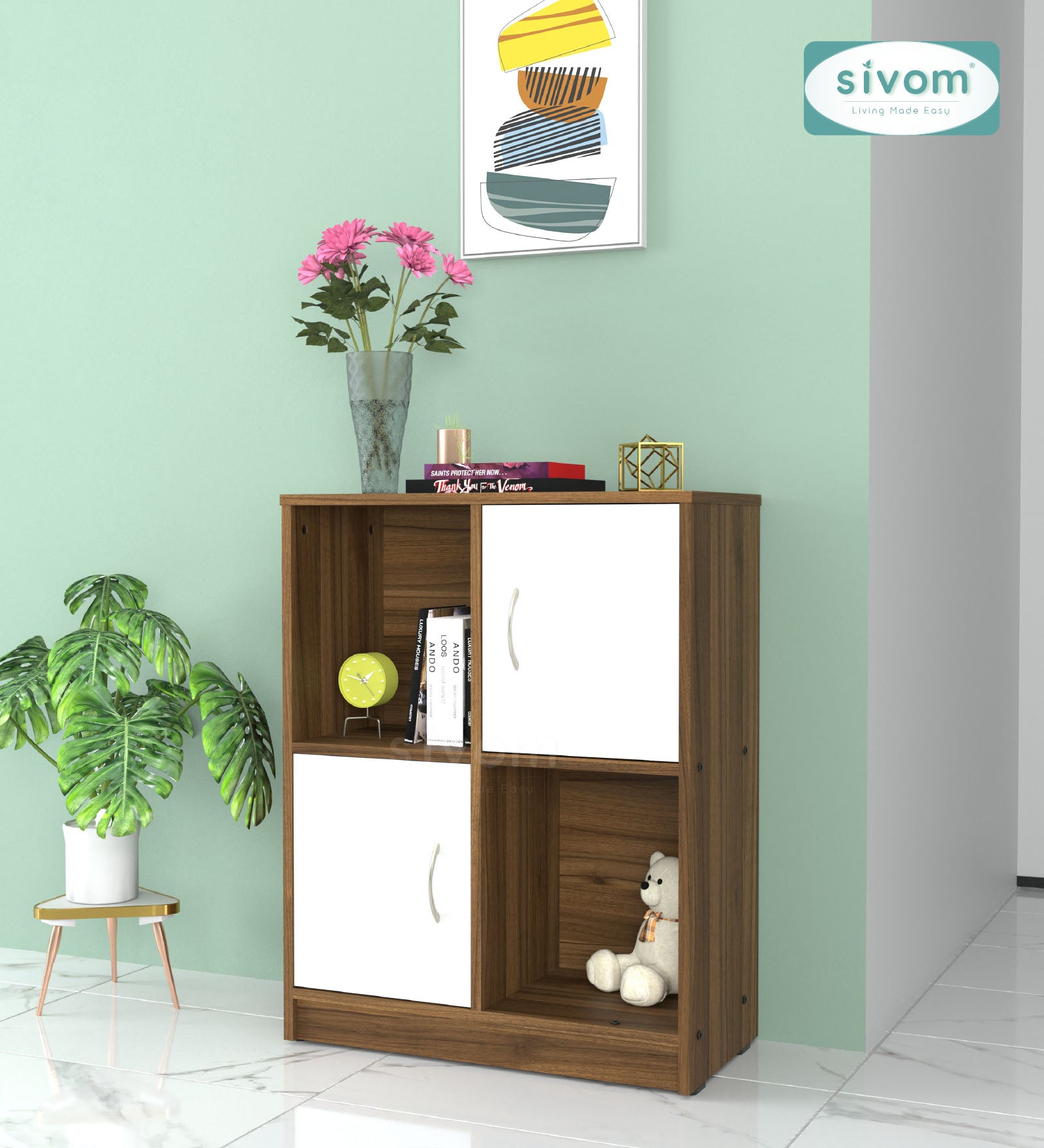 Sivom SIVOM Euro Multipurpose Storage Unit/ Engineered Wood Free Standing Cabinet for Modern Homes | Elegant Design & Premium Finish