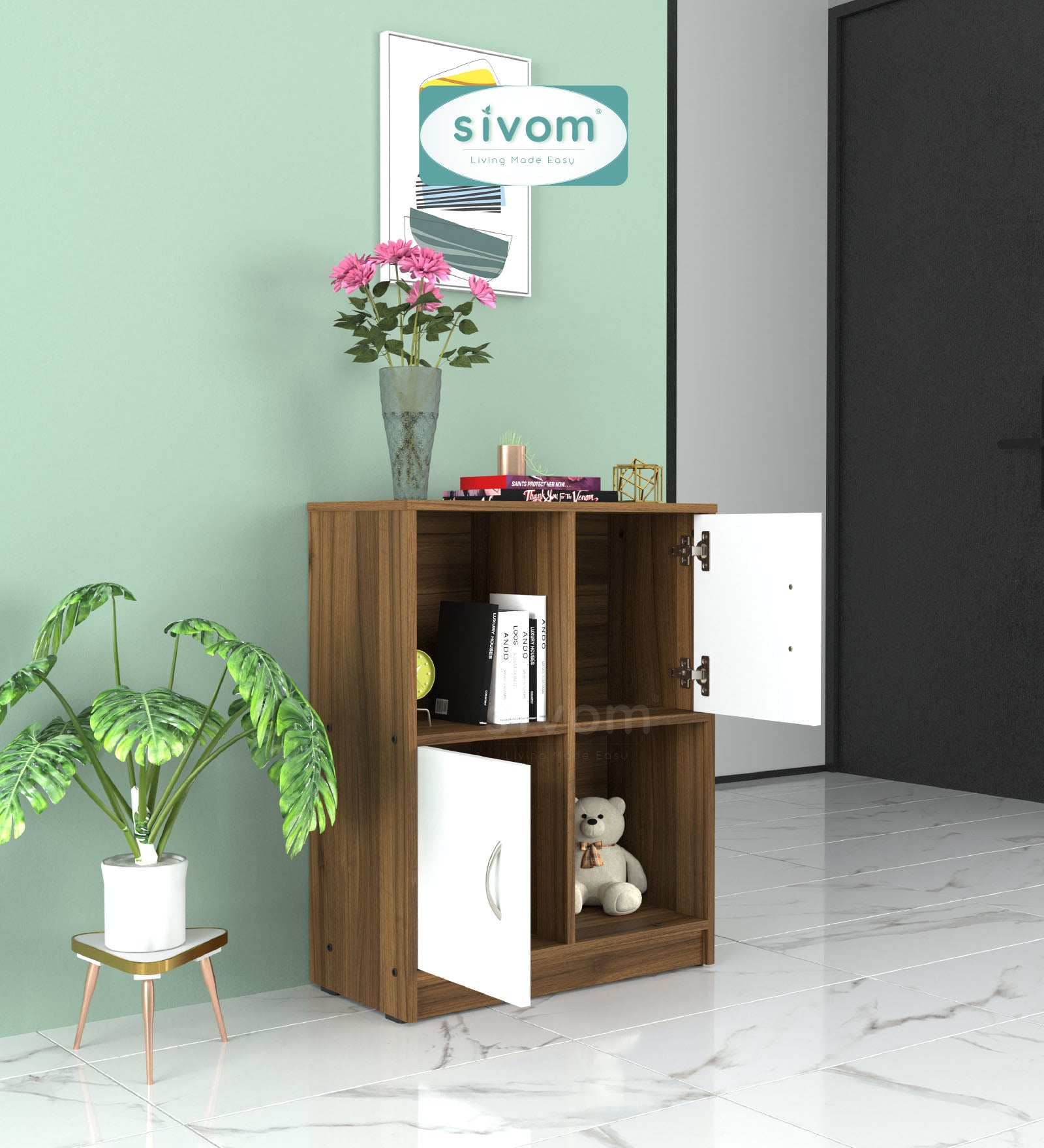 Sivom SIVOM Euro Multipurpose Storage Unit/ Engineered Wood Free Standing Cabinet for Modern Homes | Elegant Design & Premium Finish