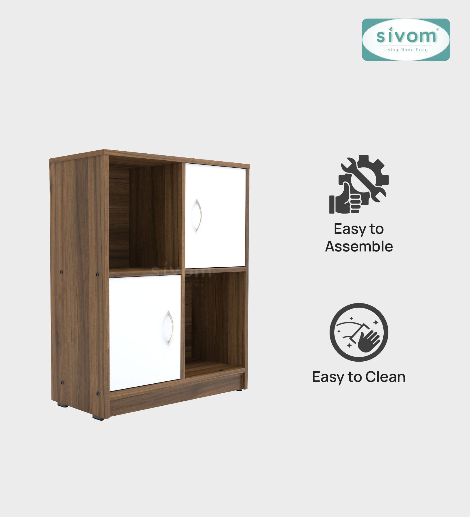 Sivom SIVOM Euro Multipurpose Storage Unit/ Engineered Wood Free Standing Cabinet for Modern Homes | Elegant Design & Premium Finish