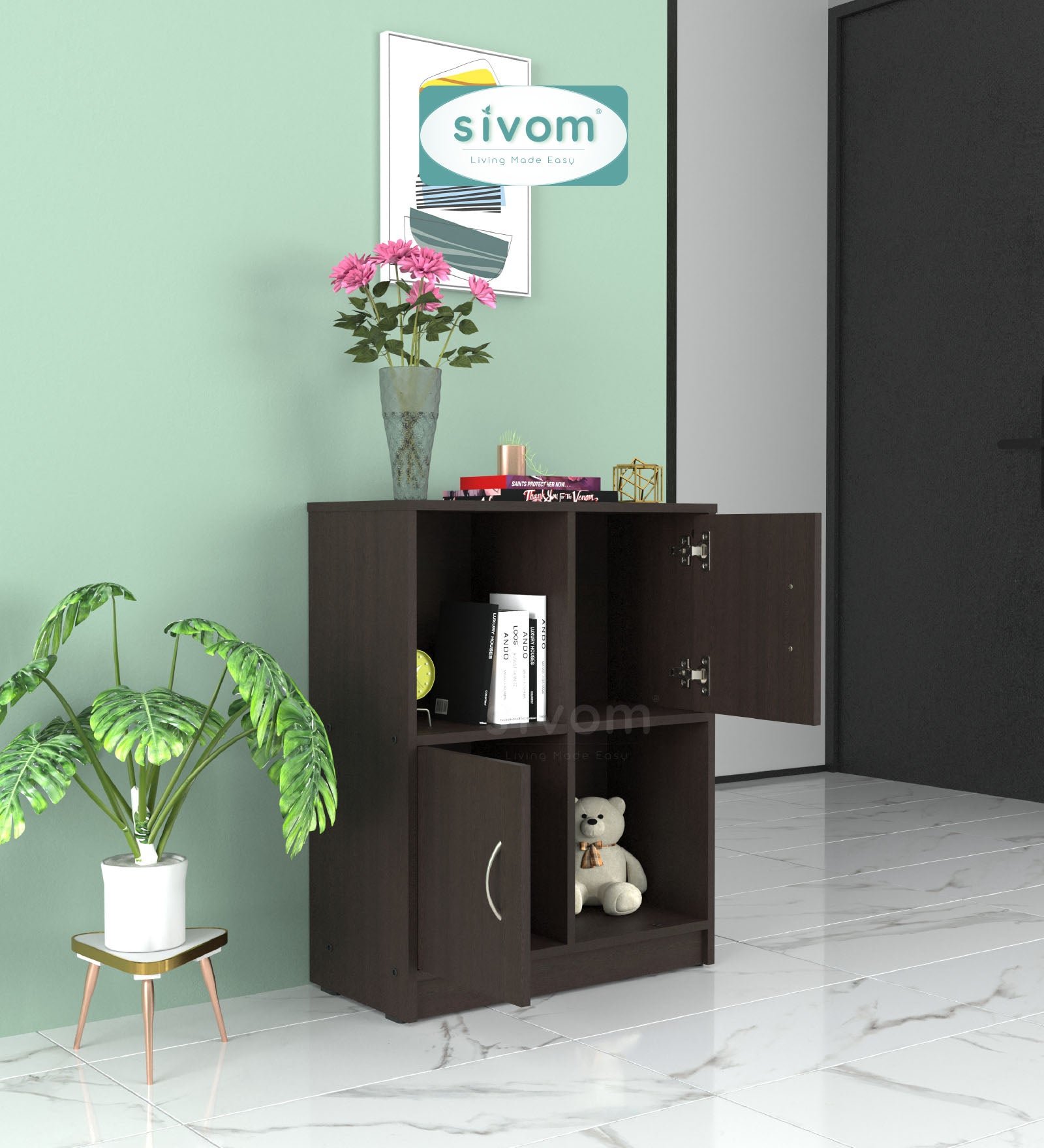 Sivom SIVOM Euro Multipurpose Storage Unit/ Engineered Wood Free Standing Cabinet for Modern Homes | Elegant Design & Premium Finish