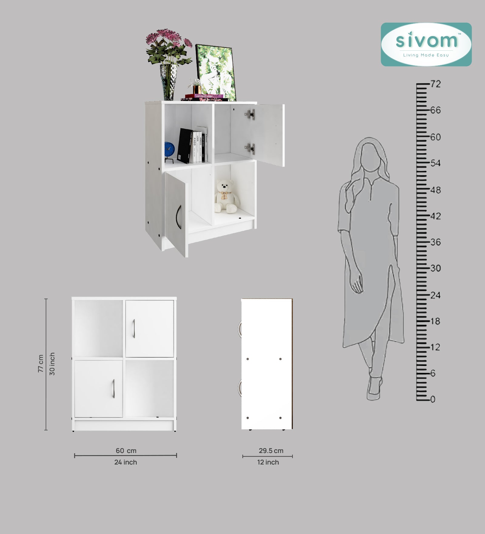 Sivom SIVOM Euro Multipurpose Storage Unit/ Engineered Wood Free Standing Cabinet for Modern Homes | Elegant Design & Premium Finish