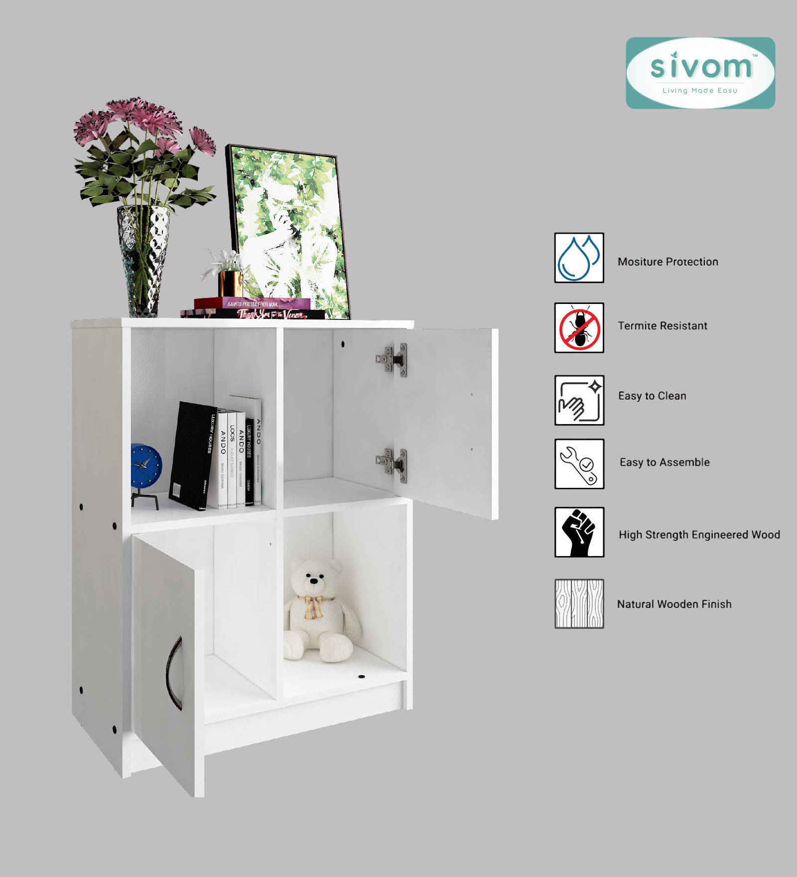 Sivom SIVOM Euro Multipurpose Storage Unit/ Engineered Wood Free Standing Cabinet for Modern Homes | Elegant Design & Premium Finish