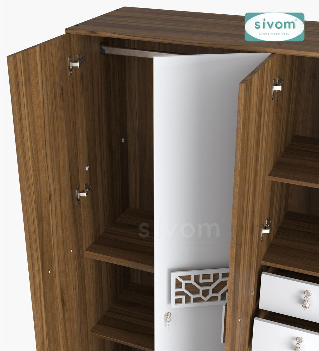 Sivom SIVOM Feature Multipurpose 4 Door Closet Engineered Wood 4 Door Wardrobe for Modern Homes | Elegant Design & Premium Finish
