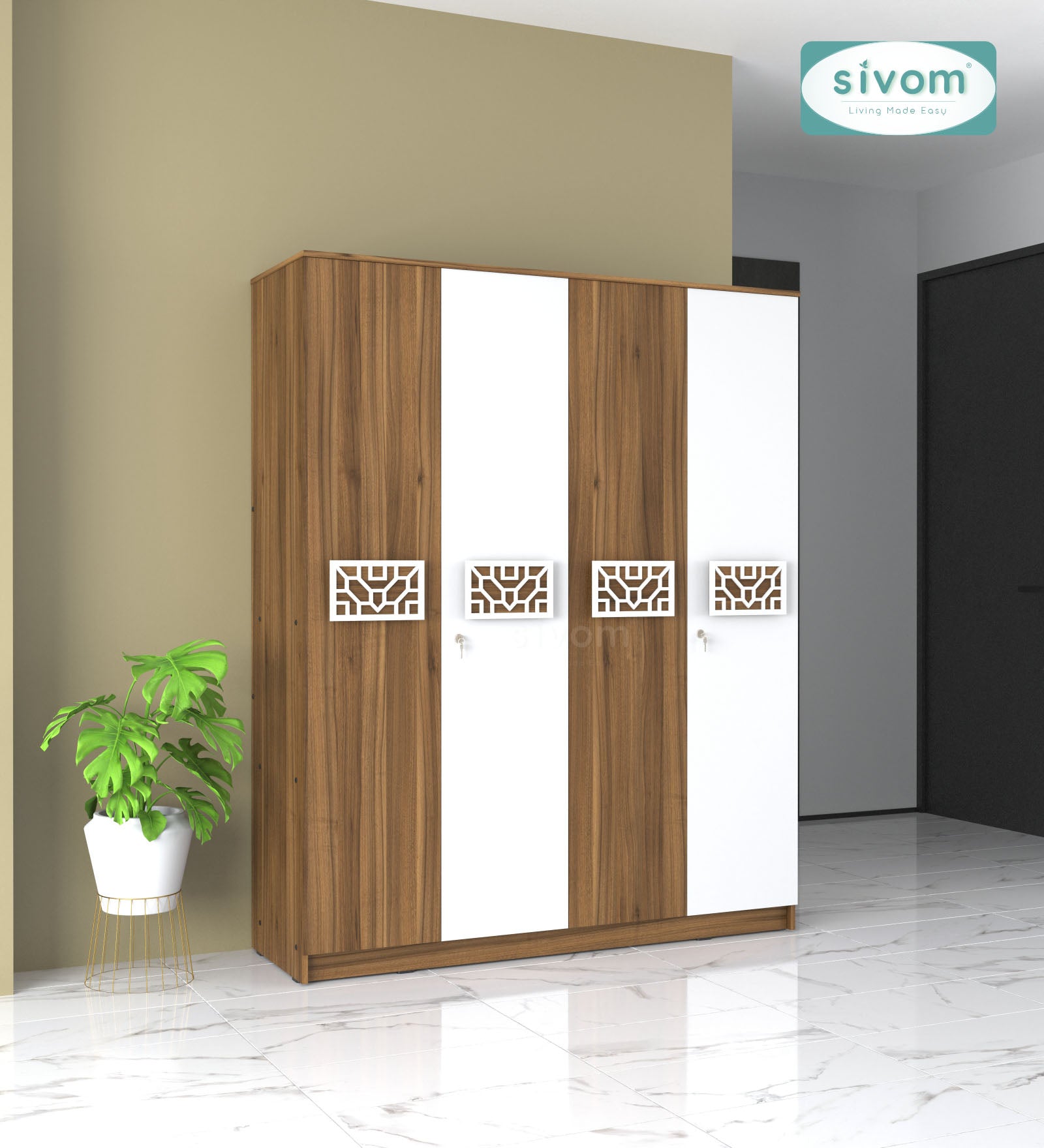 Sivom SIVOM Feature Multipurpose 4 Door Closet Engineered Wood 4 Door Wardrobe for Modern Homes | Elegant Design & Premium Finish