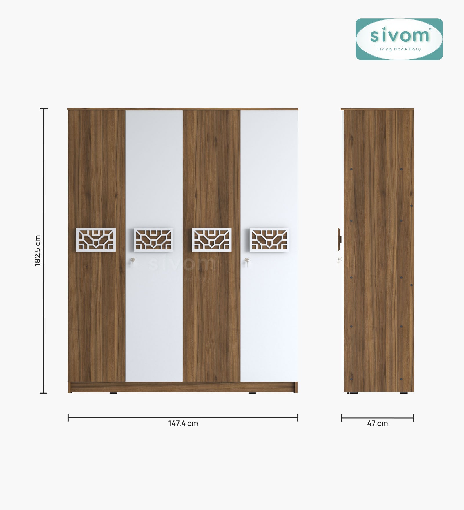 Sivom SIVOM Feature Multipurpose 4 Door Closet Engineered Wood 4 Door Wardrobe for Modern Homes | Elegant Design & Premium Finish