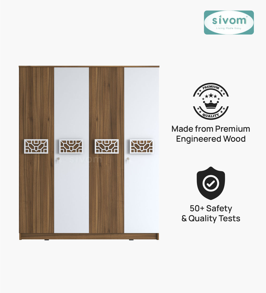 Sivom SIVOM Feature Multipurpose 4 Door Closet Engineered Wood 4 Door Wardrobe for Modern Homes | Elegant Design & Premium Finish