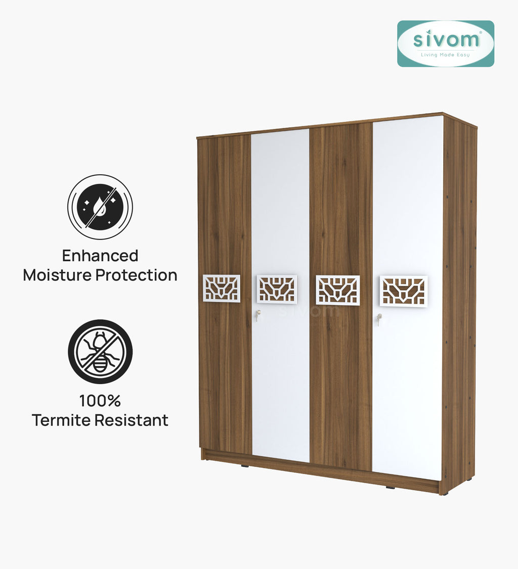 Sivom SIVOM Feature Multipurpose 4 Door Closet Engineered Wood 4 Door Wardrobe for Modern Homes | Elegant Design & Premium Finish
