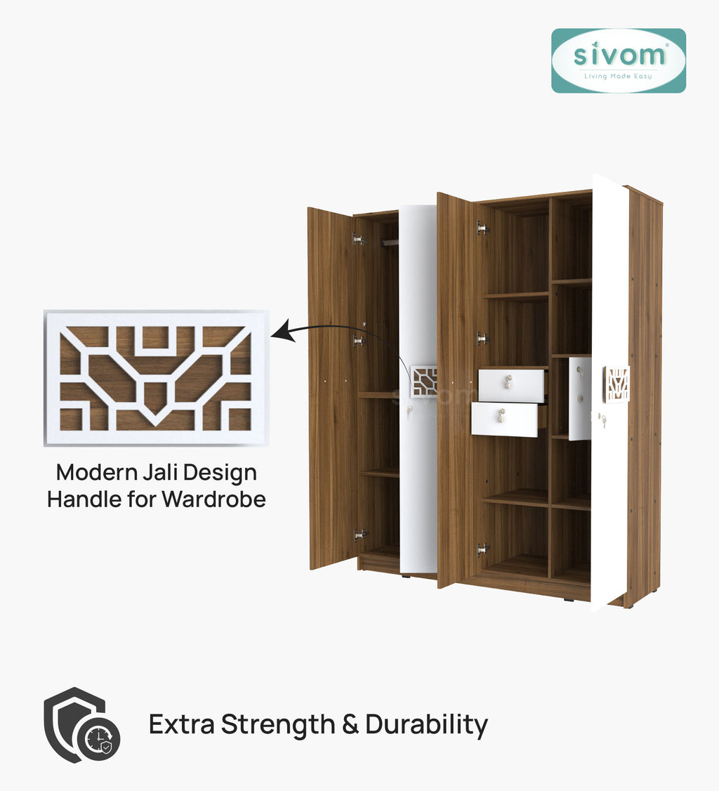 Sivom SIVOM Feature Multipurpose 4 Door Closet Engineered Wood 4 Door Wardrobe for Modern Homes | Elegant Design & Premium Finish