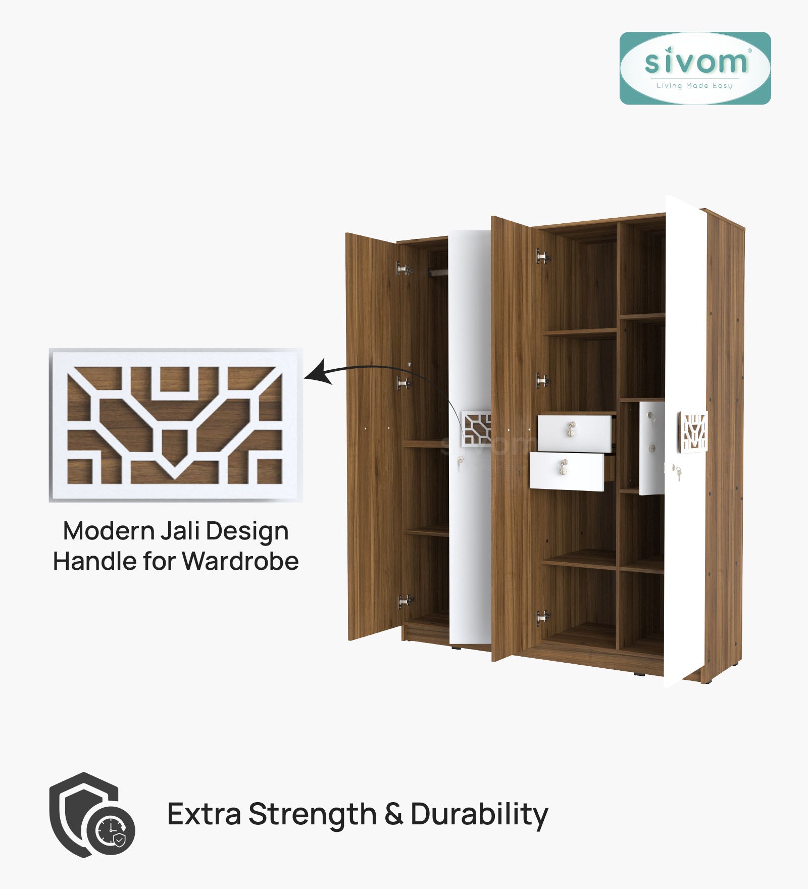 Sivom SIVOM Feature Multipurpose 4 Door Closet Engineered Wood 4 Door Wardrobe for Modern Homes | Elegant Design & Premium Finish