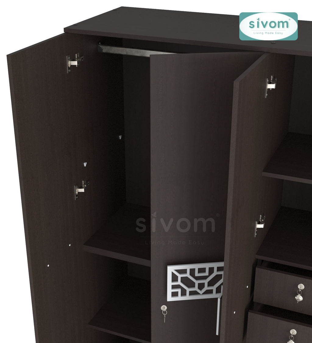 Sivom SIVOM Feature Multipurpose 4 Door Closet Engineered Wood 4 Door Wardrobe for Modern Homes | Elegant Design & Premium Finish