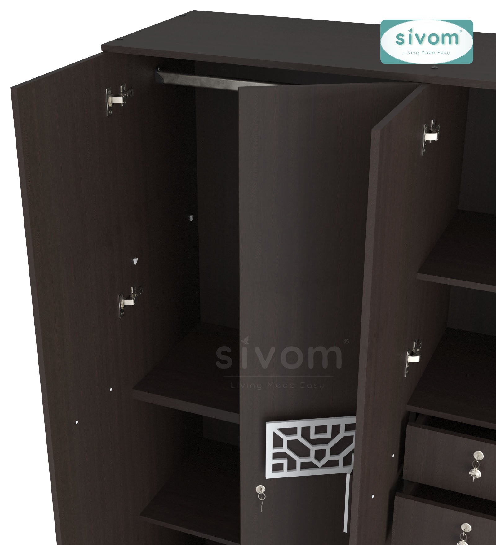 Sivom SIVOM Feature Multipurpose 4 Door Closet Engineered Wood 4 Door Wardrobe for Modern Homes | Elegant Design & Premium Finish
