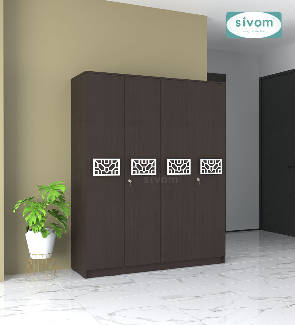 Sivom SIVOM Feature Multipurpose 4 Door Closet Engineered Wood 4 Door Wardrobe for Modern Homes | Elegant Design & Premium Finish