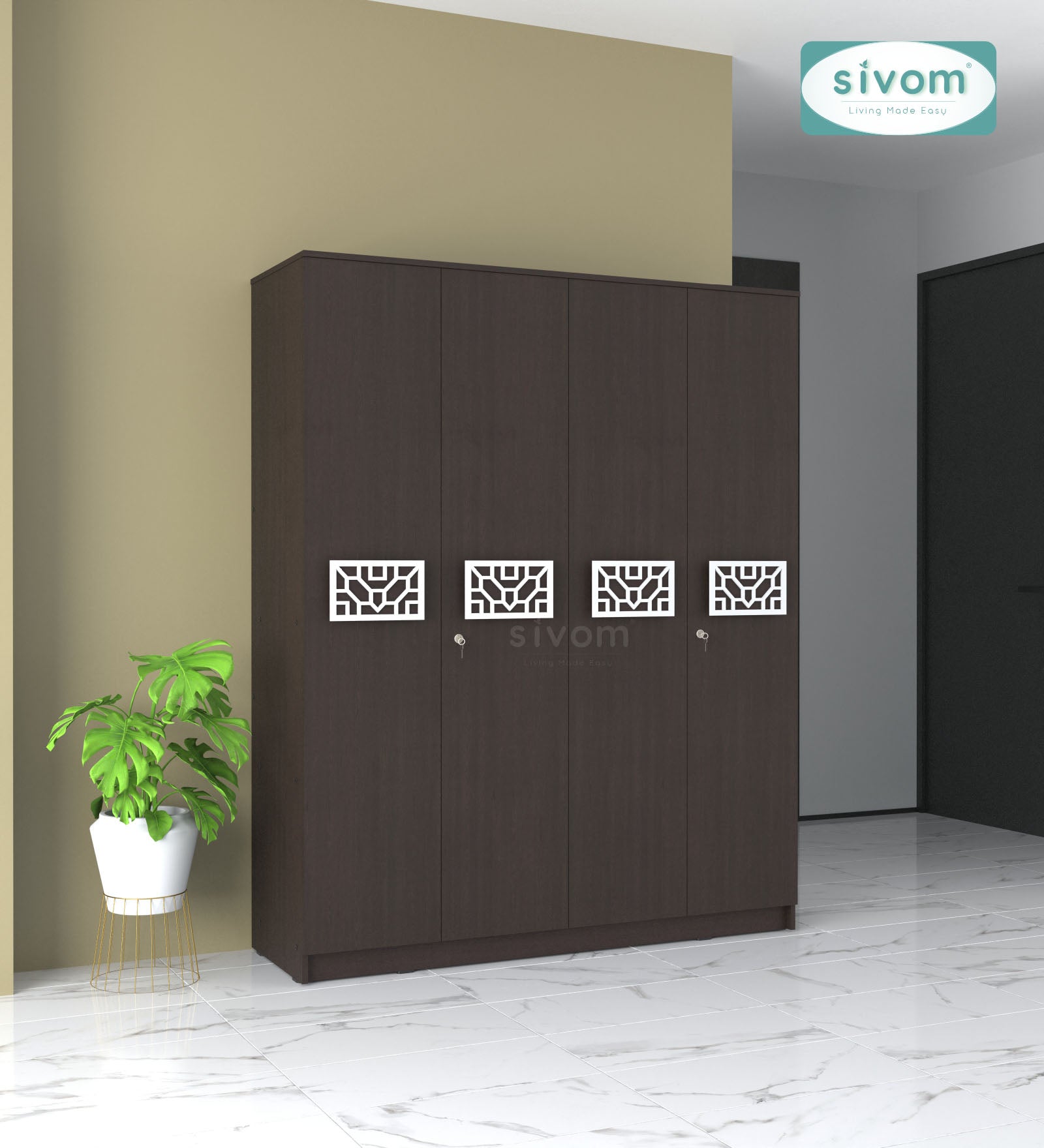 Sivom SIVOM Feature Multipurpose 4 Door Closet Engineered Wood 4 Door Wardrobe for Modern Homes | Elegant Design & Premium Finish