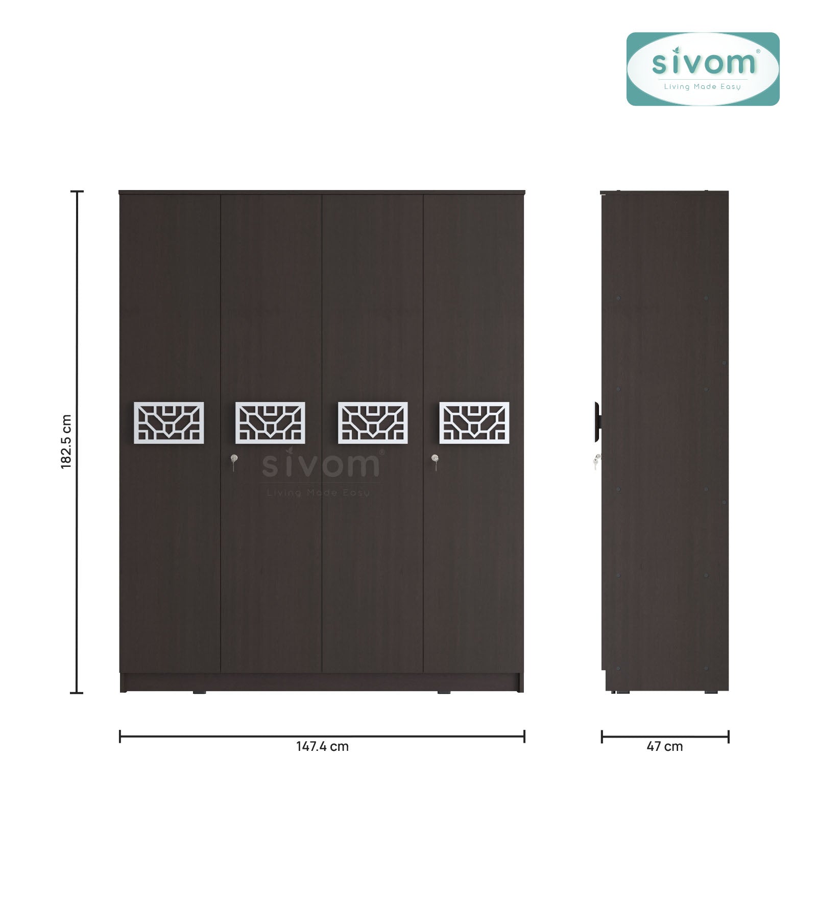 Sivom SIVOM Feature Multipurpose 4 Door Closet Engineered Wood 4 Door Wardrobe for Modern Homes | Elegant Design & Premium Finish