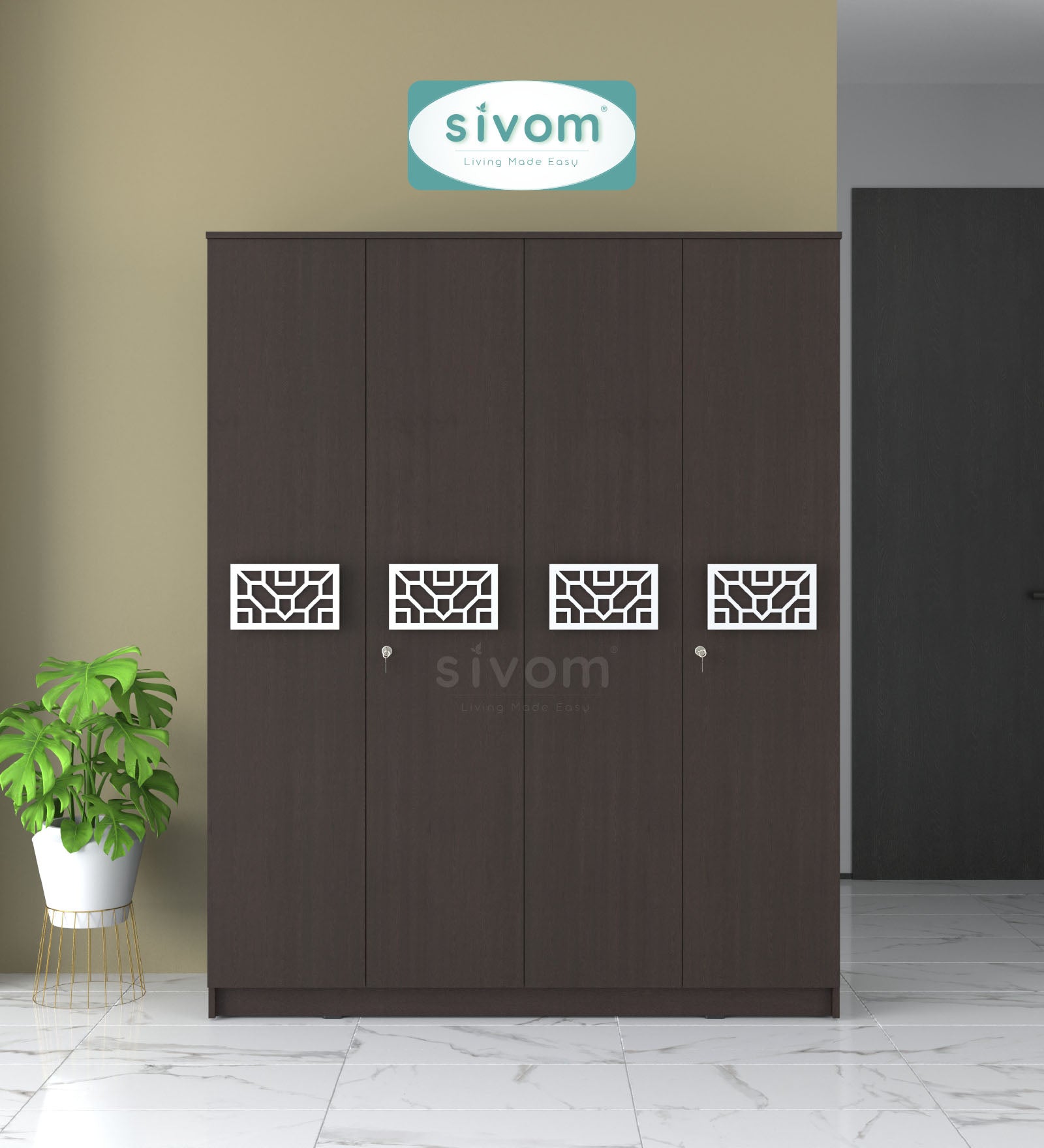 Sivom SIVOM Feature Multipurpose 4 Door Closet Engineered Wood 4 Door Wardrobe for Modern Homes | Elegant Design & Premium Finish