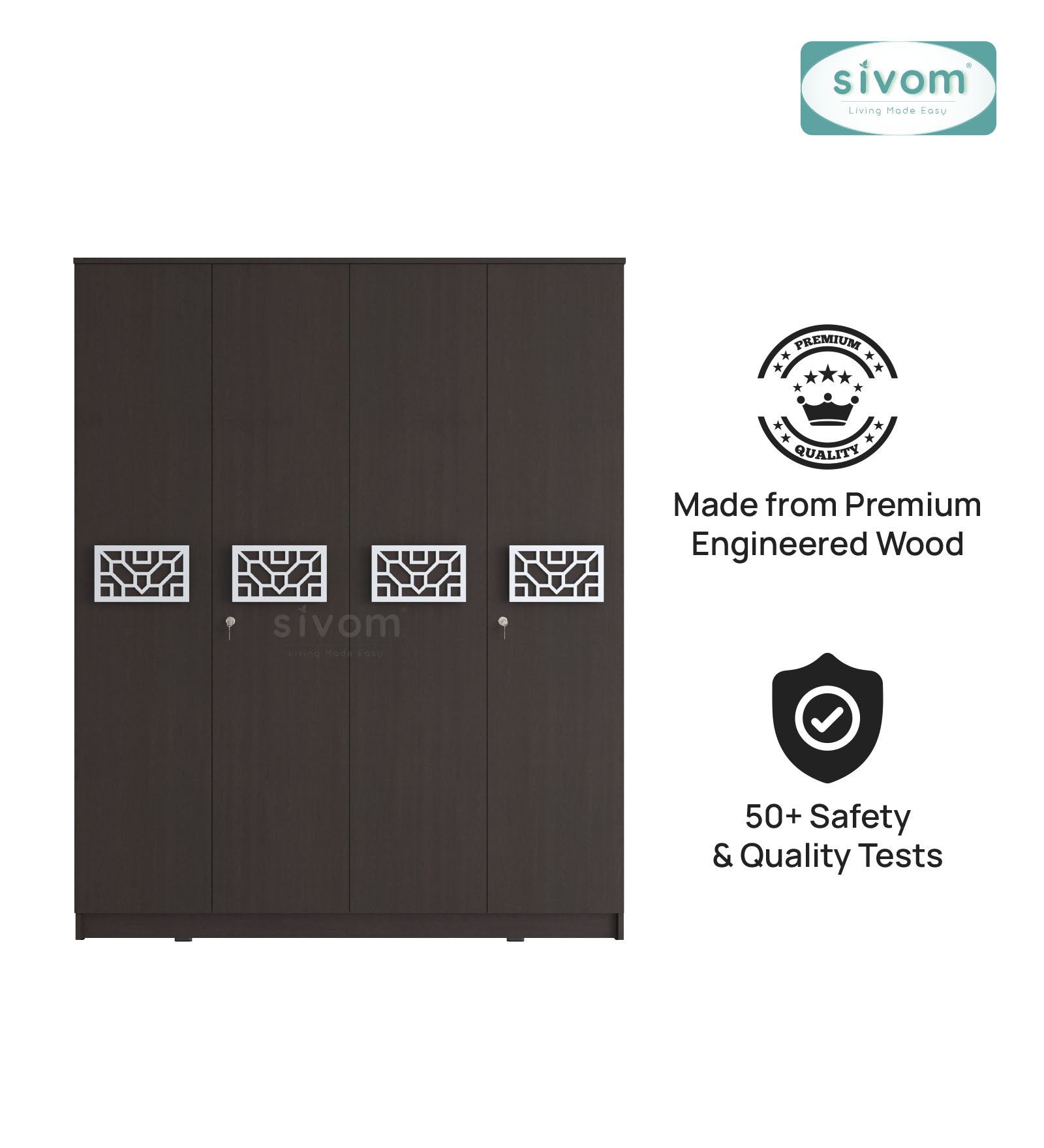 Sivom SIVOM Feature Multipurpose 4 Door Closet Engineered Wood 4 Door Wardrobe for Modern Homes | Elegant Design & Premium Finish