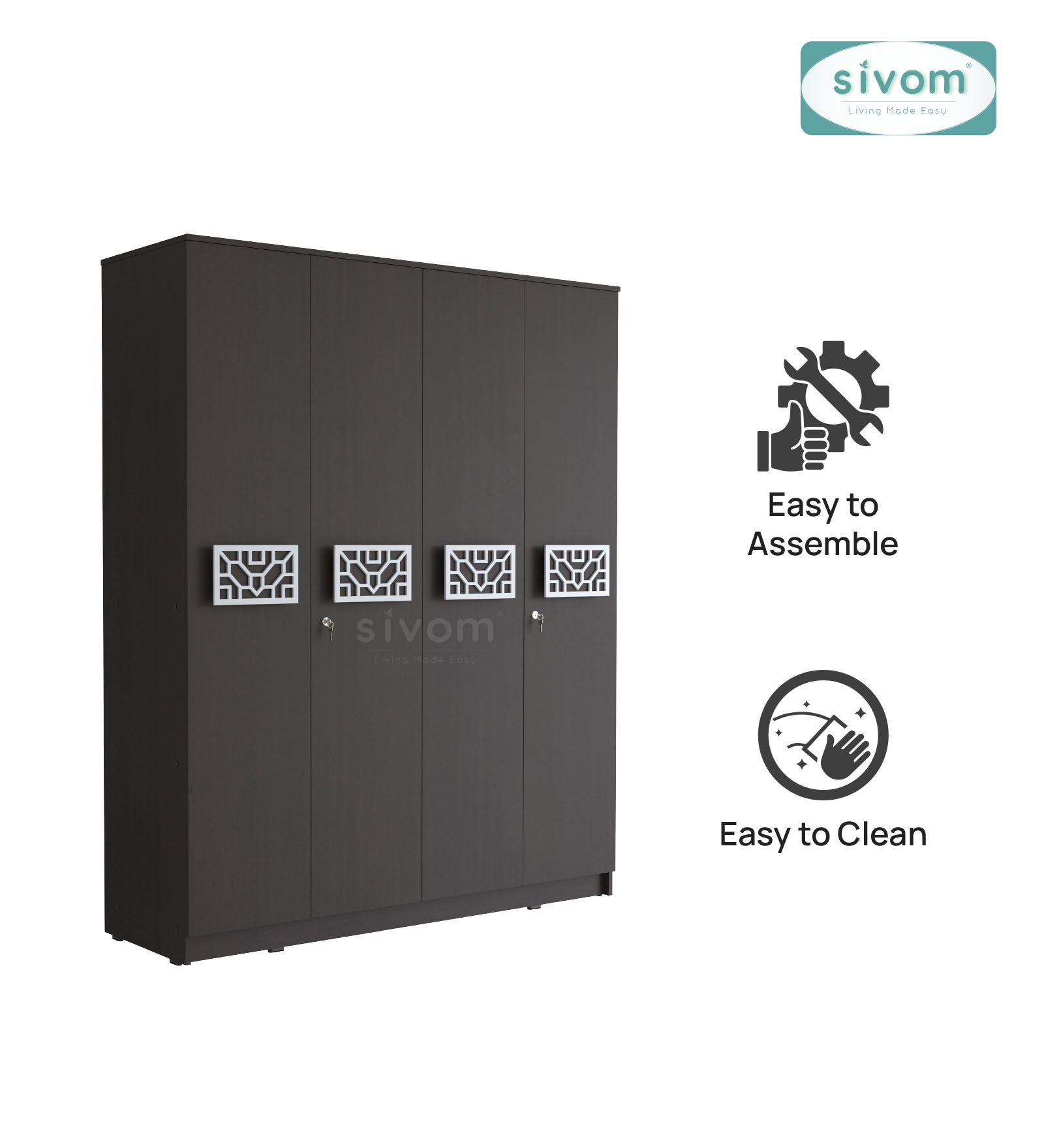 Sivom SIVOM Feature Multipurpose 4 Door Closet Engineered Wood 4 Door Wardrobe for Modern Homes | Elegant Design & Premium Finish