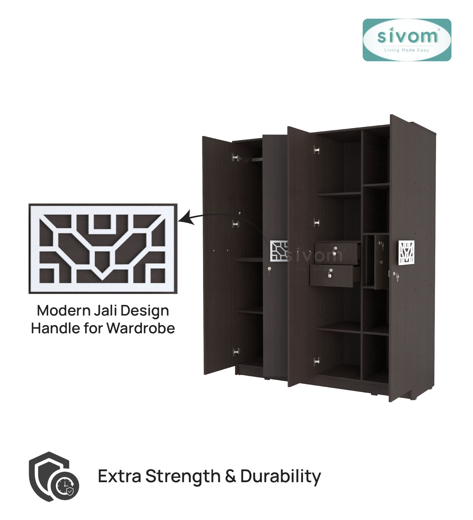 Sivom SIVOM Feature Multipurpose 4 Door Closet Engineered Wood 4 Door Wardrobe for Modern Homes | Elegant Design & Premium Finish