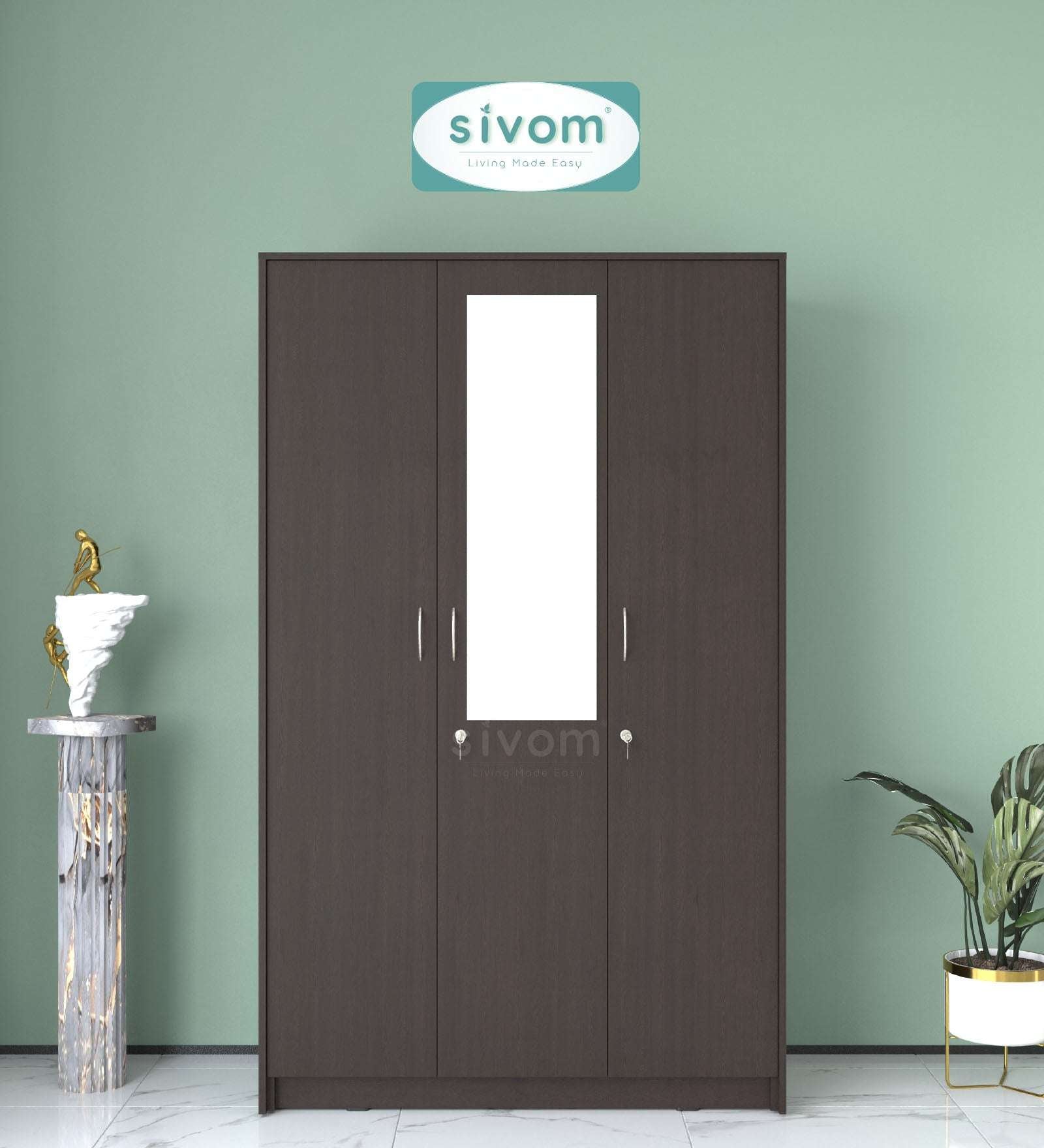 Sivom SIVOM Foldus Multipurpose 3 Door Wardrobe / Spacious Shelves with Hanging Rail Engineered Wood 3 Door Wardrobe for Modern Homes | Elegant Design & Premium Finish