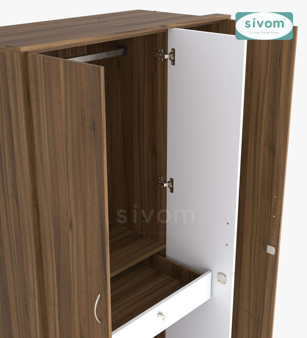 Sivom SIVOM Foldus Multipurpose 3 Door Wardrobe / Spacious Shelves with Hanging Rail Engineered Wood 3 Door Wardrobe for Modern Homes | Elegant Design & Premium Finish