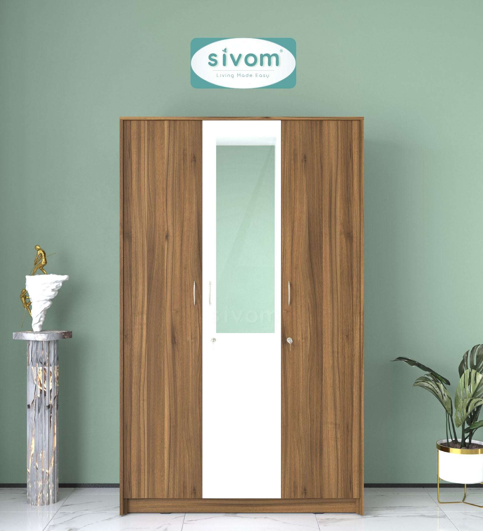 Sivom SIVOM Foldus Multipurpose 3 Door Wardrobe / Spacious Shelves with Hanging Rail Engineered Wood 3 Door Wardrobe for Modern Homes | Elegant Design & Premium Finish
