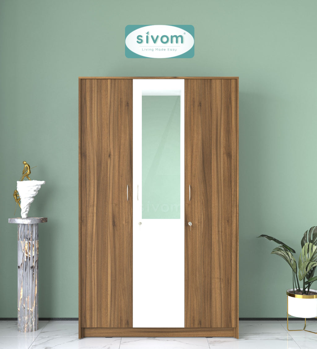 Sivom SIVOM Foldus Multipurpose 3 Door Wardrobe / Spacious Shelves with Hanging Rail Engineered Wood 3 Door Wardrobe for Modern Homes | Elegant Design & Premium Finish