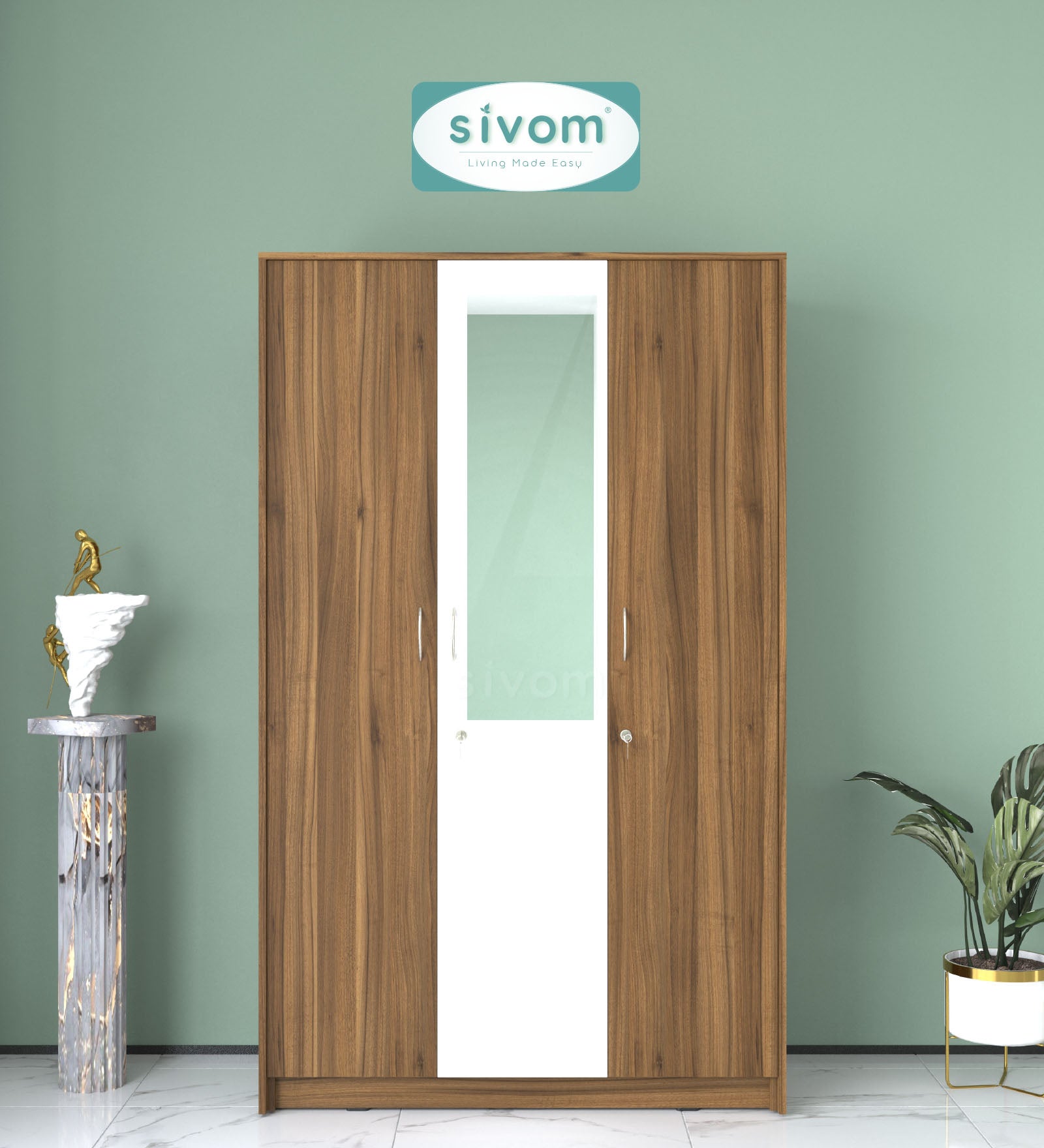 Sivom SIVOM Foldus Multipurpose 3 Door Wardrobe / Spacious Shelves with Hanging Rail Engineered Wood 3 Door Wardrobe for Modern Homes | Elegant Design & Premium Finish