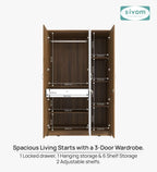 Sivom SIVOM Foldus Multipurpose 3 Door Wardrobe / Spacious Shelves with Hanging Rail Engineered Wood 3 Door Wardrobe for Modern Homes | Elegant Design & Premium Finish