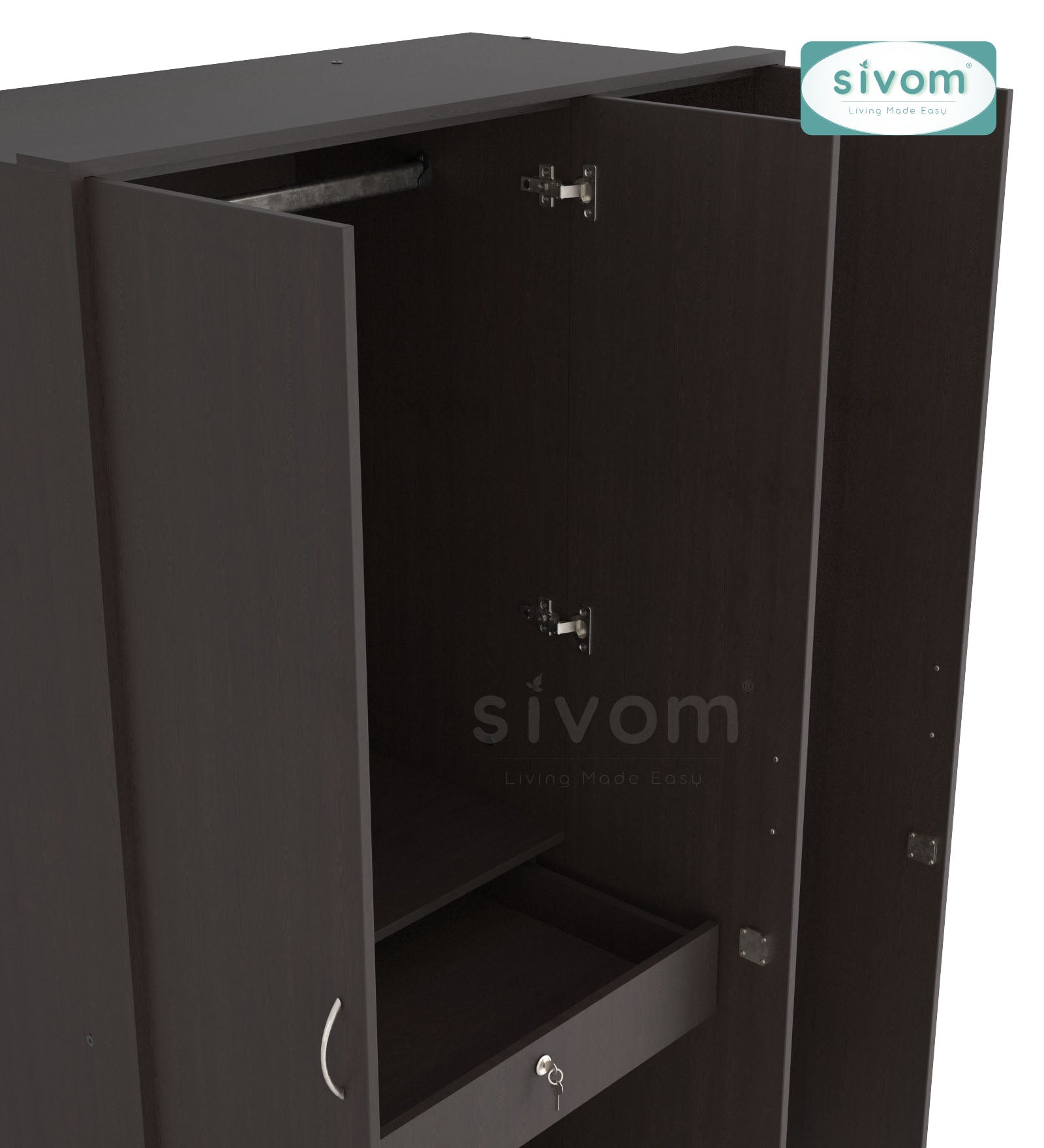 Sivom SIVOM Foldus Multipurpose 3 Door Wardrobe / Spacious Shelves with Hanging Rail Engineered Wood 3 Door Wardrobe for Modern Homes | Elegant Design & Premium Finish