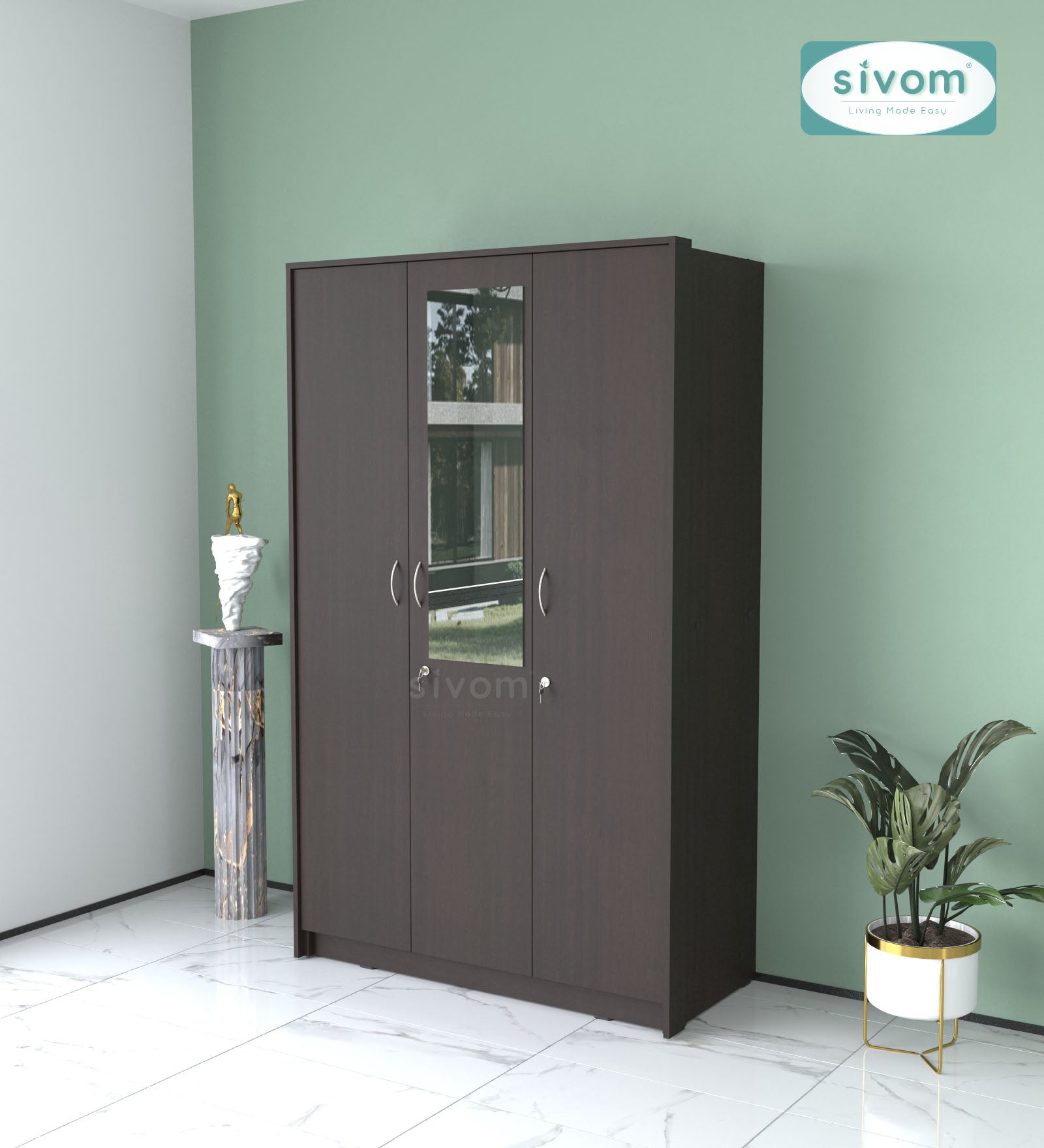 Sivom SIVOM Foldus Multipurpose 3 Door Wardrobe / Spacious Shelves with Hanging Rail Engineered Wood 3 Door Wardrobe for Modern Homes | Elegant Design & Premium Finish